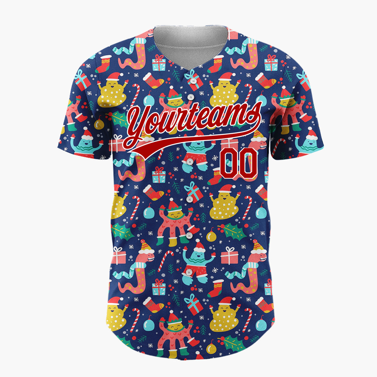 Custom Dark Blue Multicolor Funny Monster Gift Candy Cane Christmas Baseball Jersey
