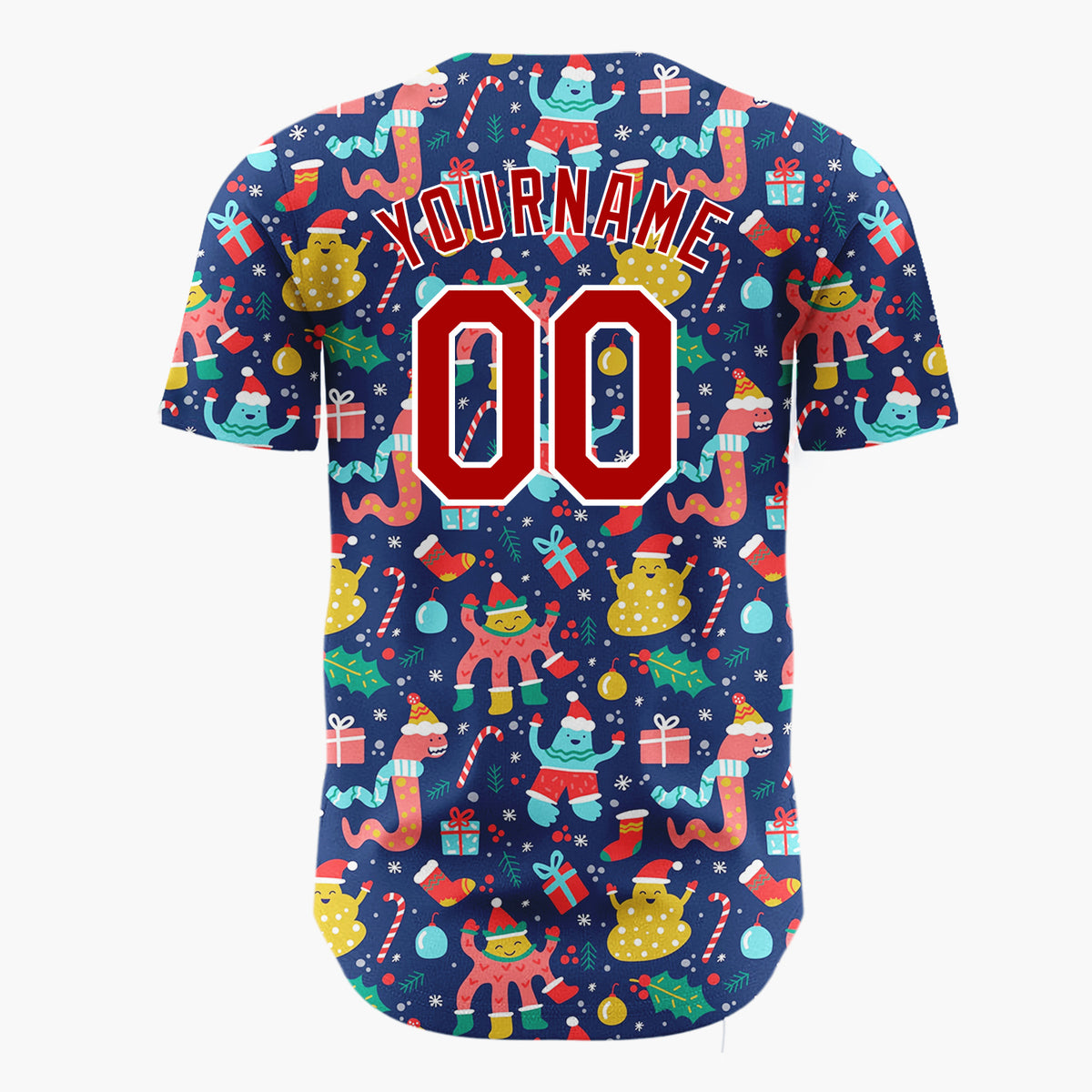 Custom Dark Blue Multicolor Funny Monster Gift Candy Cane Christmas Baseball Jersey