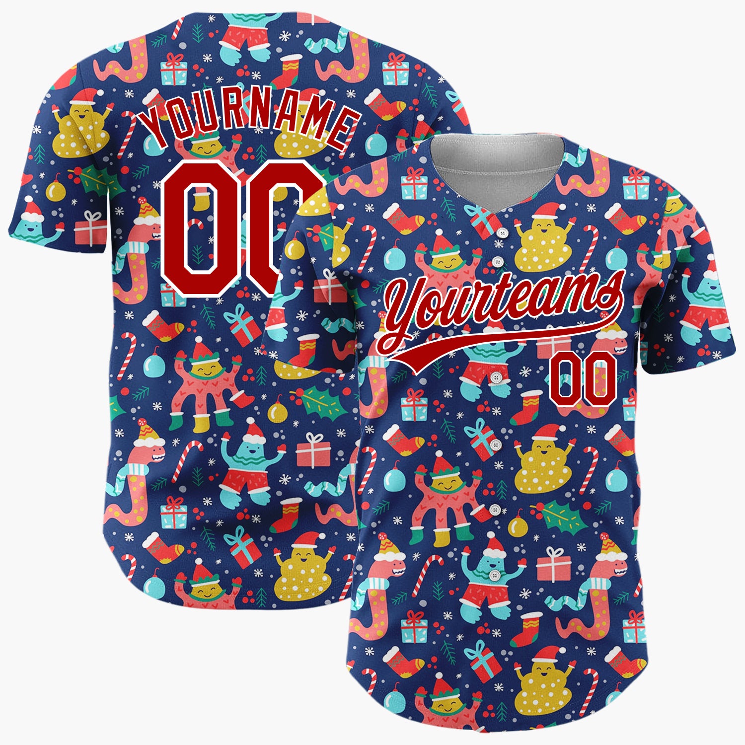 Custom Dark Blue Multicolor Funny Monster Gift Candy Cane Christmas Baseball Jersey