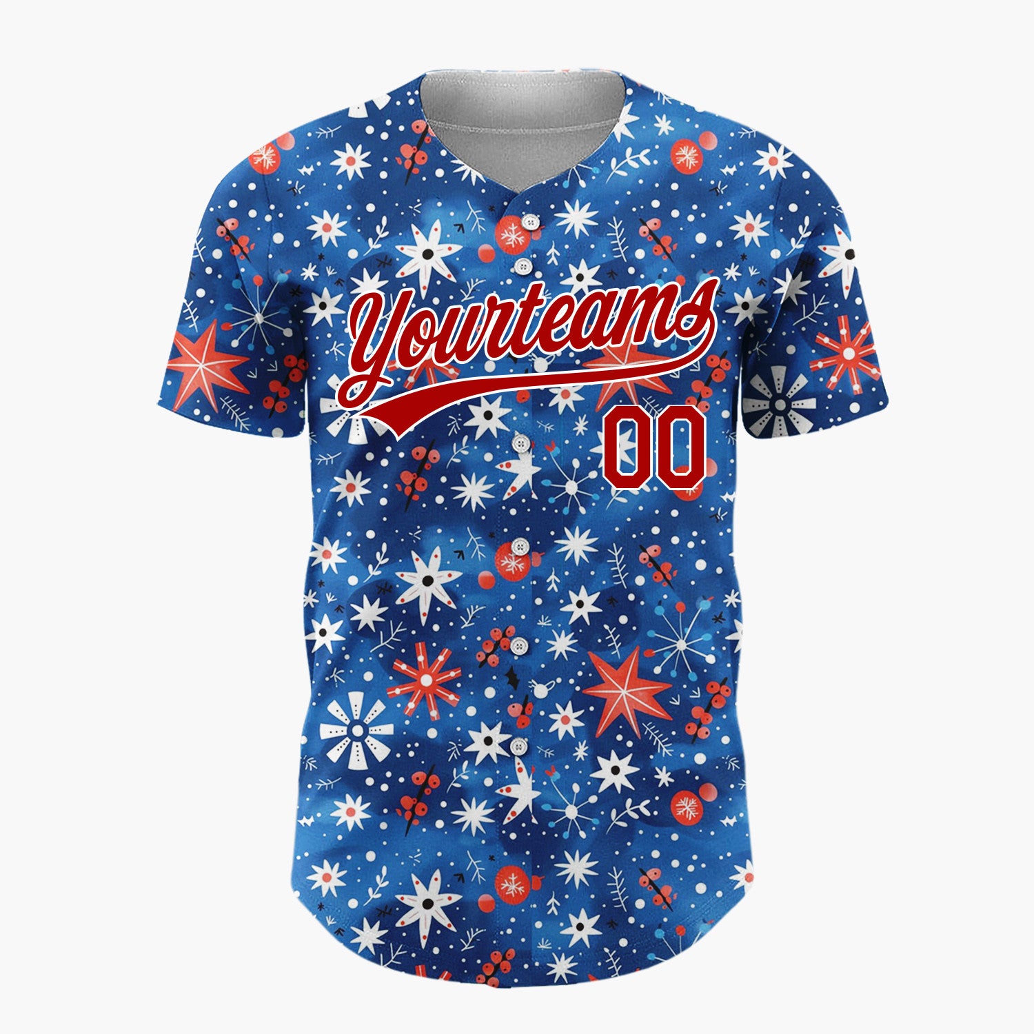 Custom Dark Blue Snowflakes Stars Playful Abstract Pattern Christmas Baseball Jersey