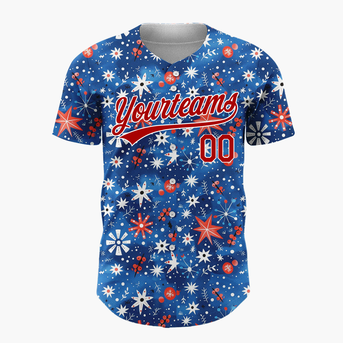 Custom Dark Blue Snowflakes Stars Playful Abstract Pattern Christmas Baseball Jersey