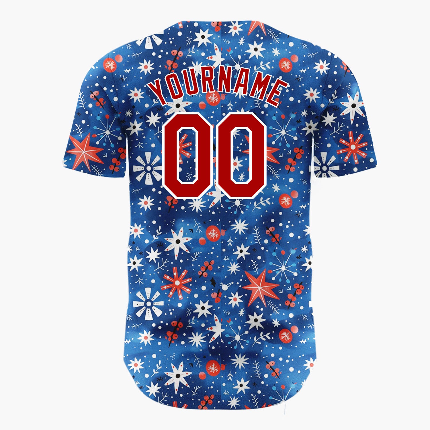 Custom Dark Blue Snowflakes Stars Playful Abstract Pattern Christmas Baseball Jersey