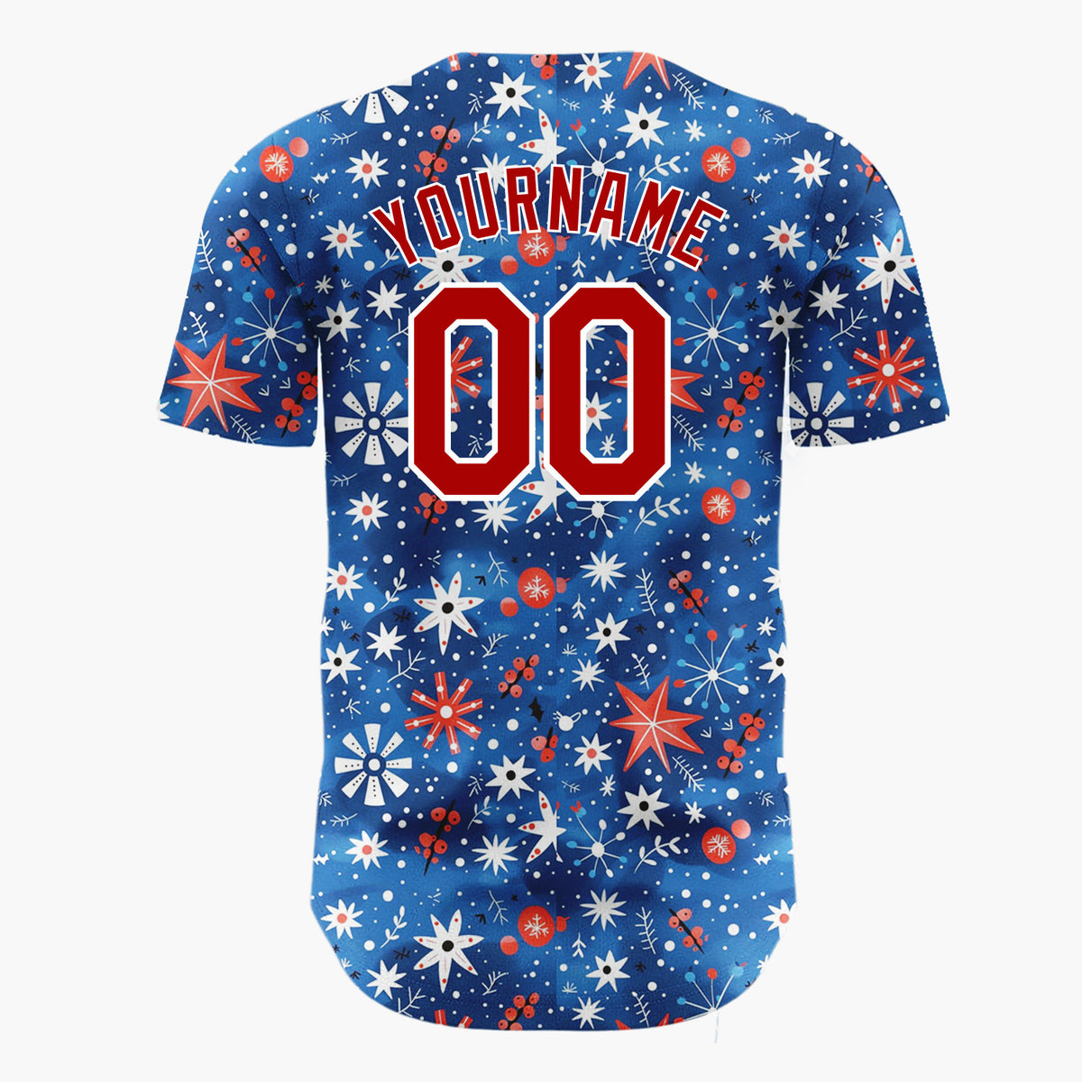 Custom Dark Blue Snowflakes Stars Playful Abstract Pattern Christmas Baseball Jersey