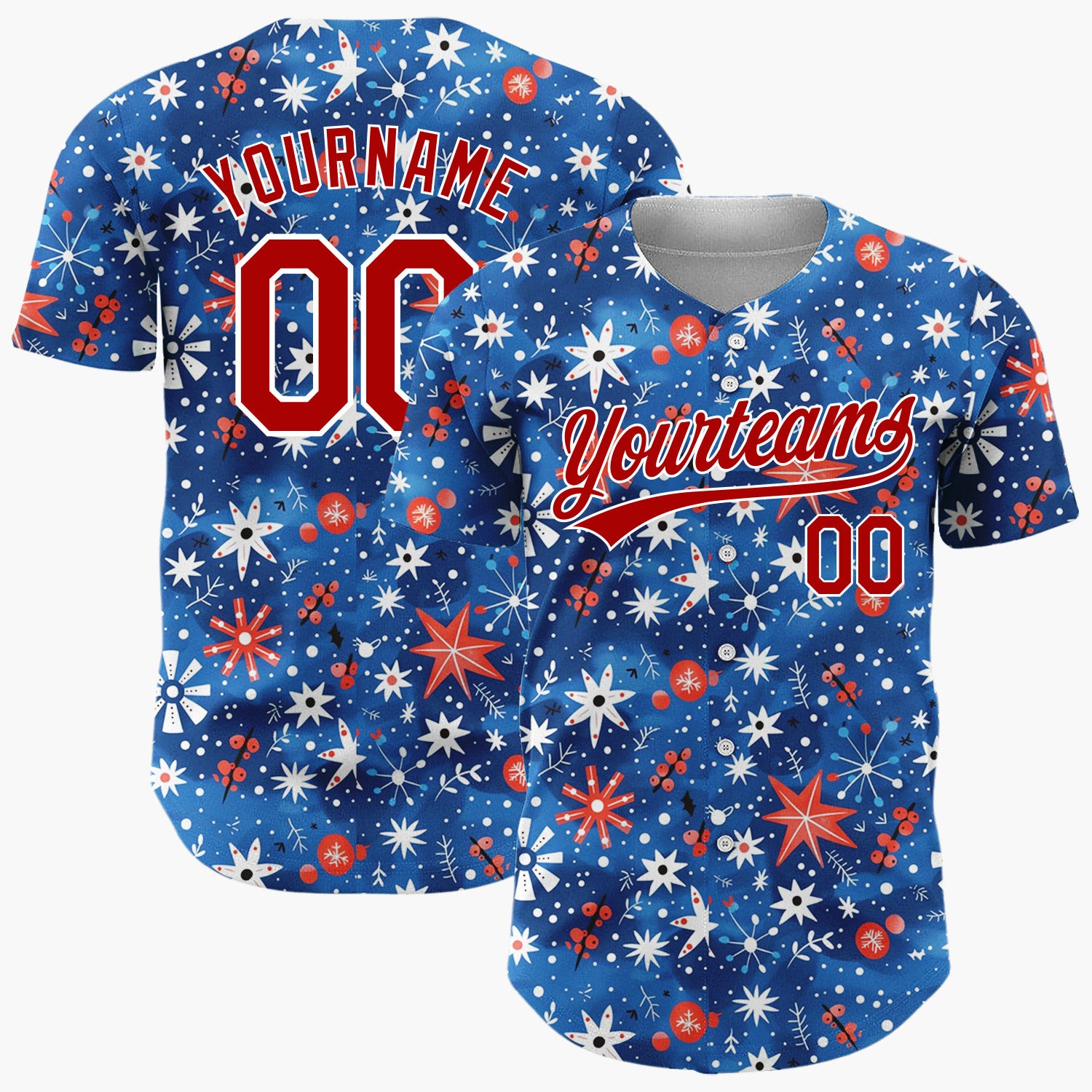 Custom Dark Blue Snowflakes Stars Playful Abstract Pattern Christmas Baseball Jersey
