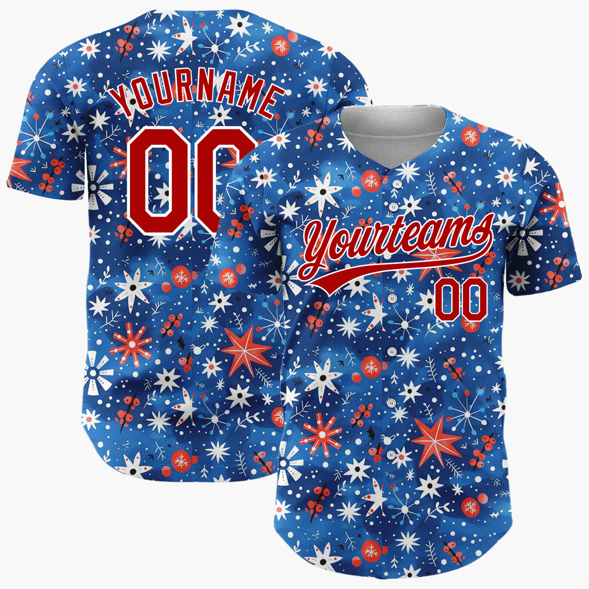 Custom Dark Blue Snowflakes Stars Playful Abstract Pattern Christmas Baseball Jersey