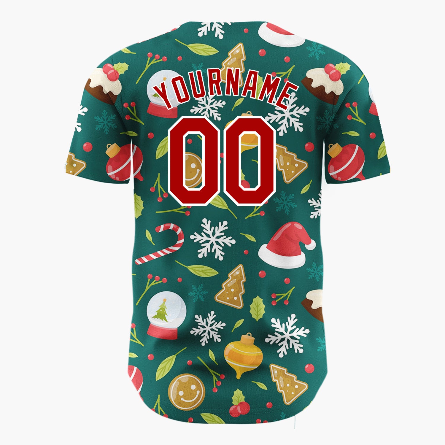 Custom Dark Green Red Gingerbread Hats And Snowflakes Classic Christmas Baseball Jersey