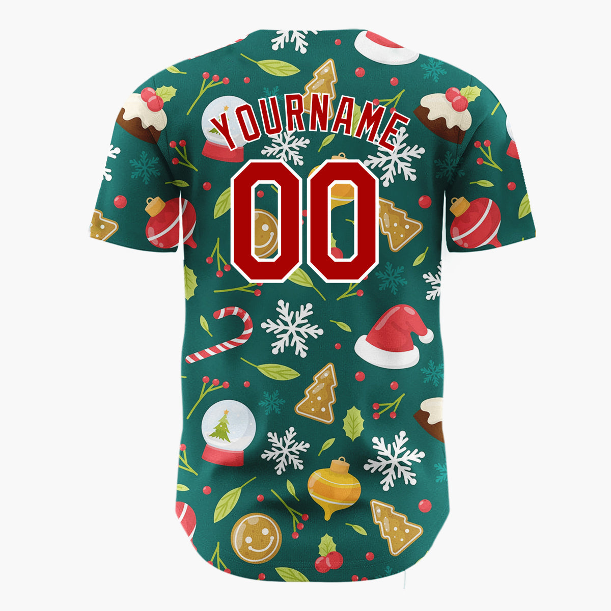 Custom Dark Green Red Gingerbread Hats And Snowflakes Classic Christmas Baseball Jersey