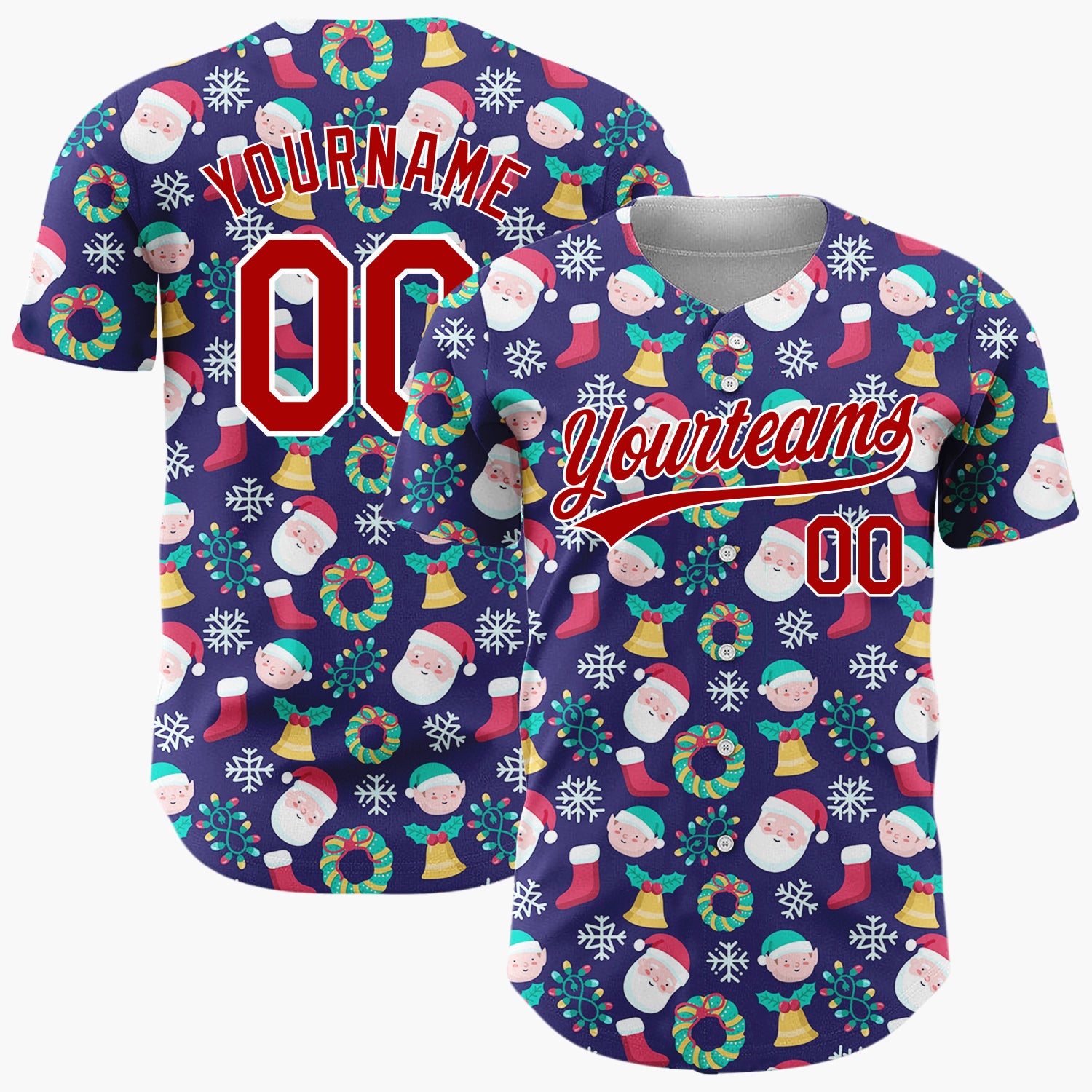 Custom Dark Blue Snowman Christmas Ornaments Cartoon Pattern Christmas Baseball Jersey