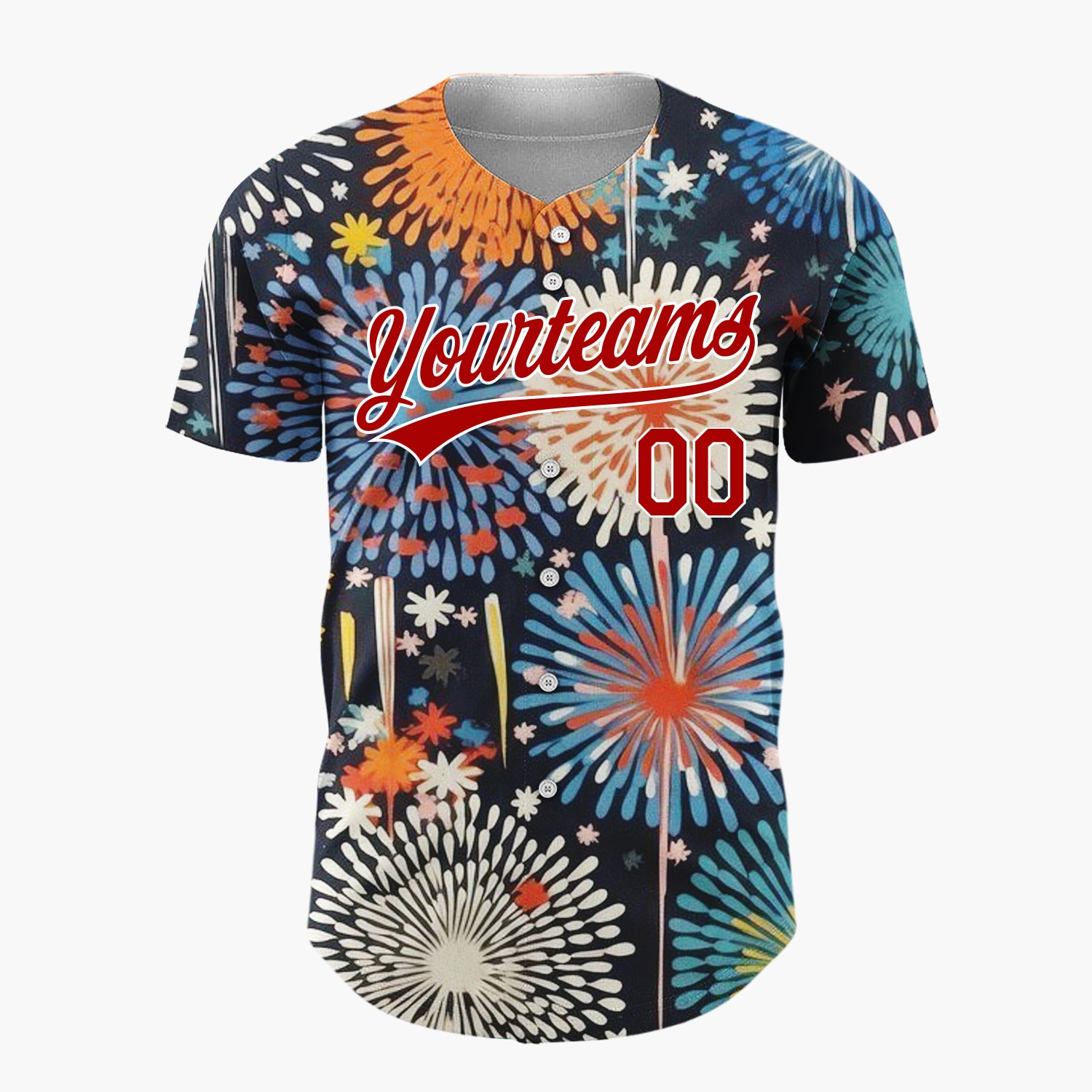 Custom Dark Blue Fireworks Abstract Pattern Christmas Baseball Jersey