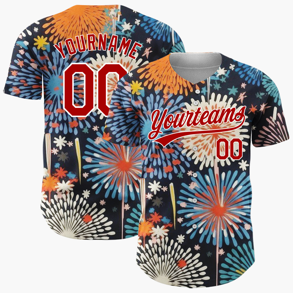 Custom Dark Blue Fireworks Abstract Pattern Christmas Baseball Jersey