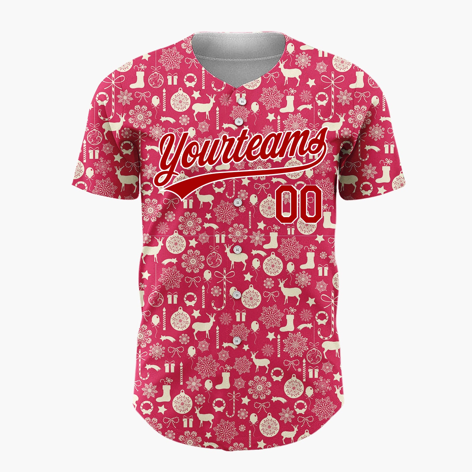 Custom Dark Red Deer Cozy Winter Christmas Minimalist Pattern Christmas Baseball Jersey