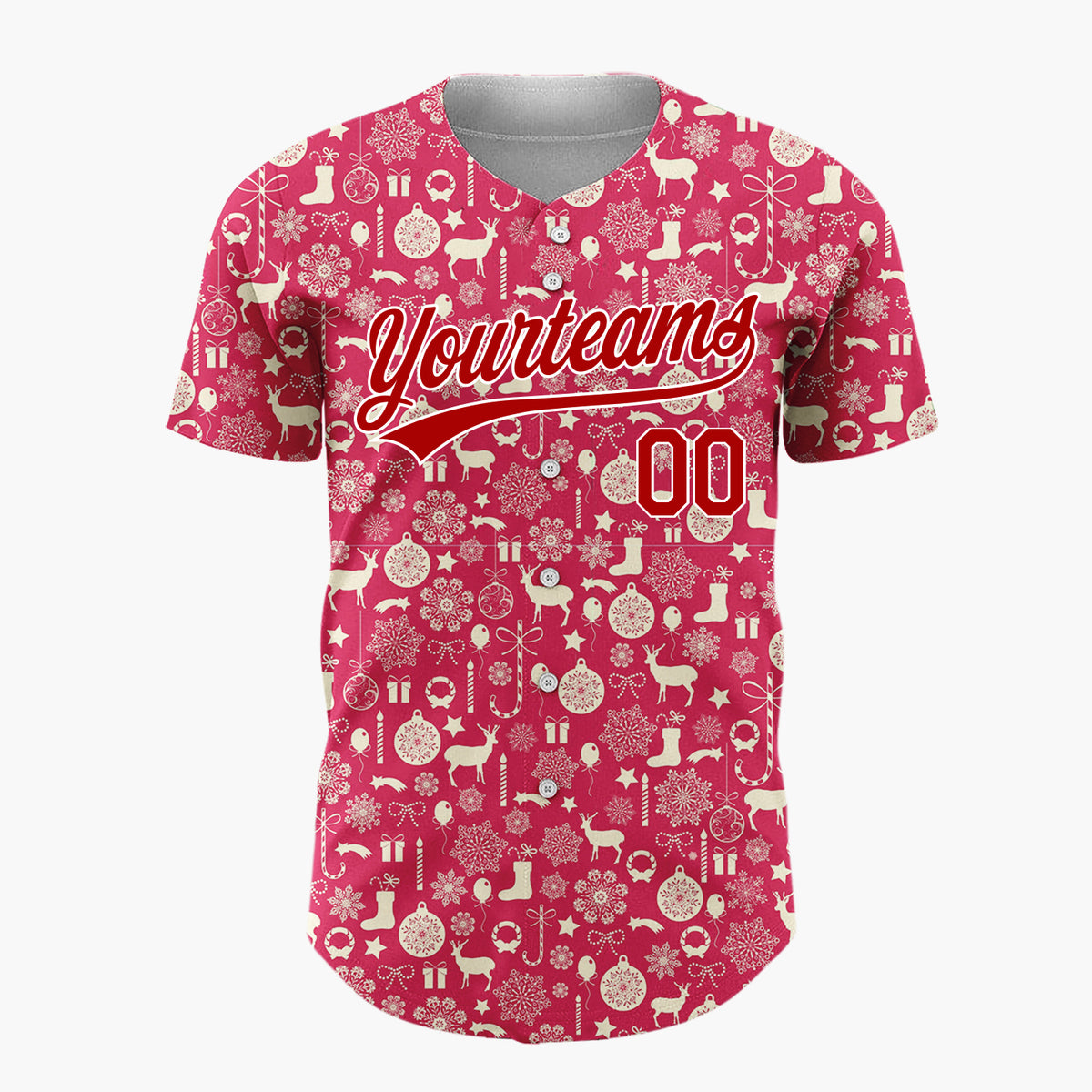 Custom Dark Red Deer Cozy Winter Christmas Minimalist Pattern Christmas Baseball Jersey