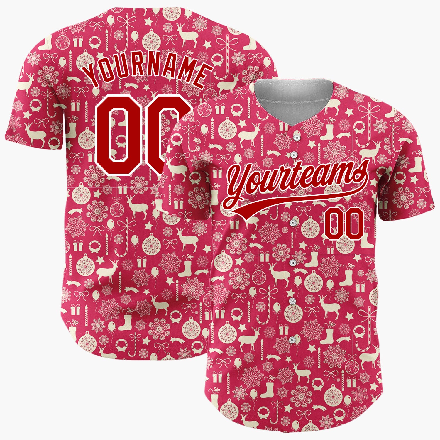 Custom Dark Red Deer Cozy Winter Christmas Minimalist Pattern Christmas Baseball Jersey