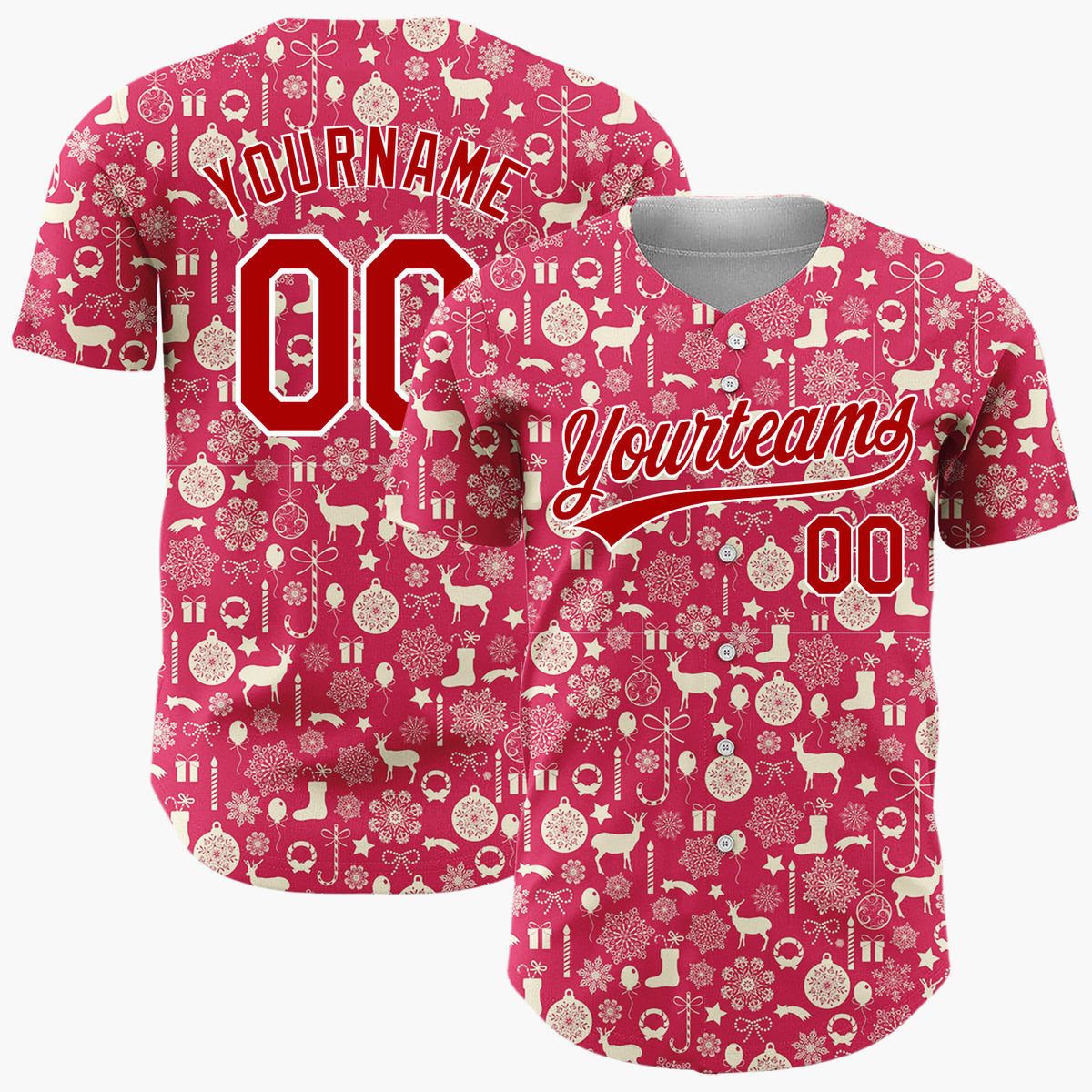 Custom Dark Red Deer Cozy Winter Christmas Minimalist Pattern Christmas Baseball Jersey