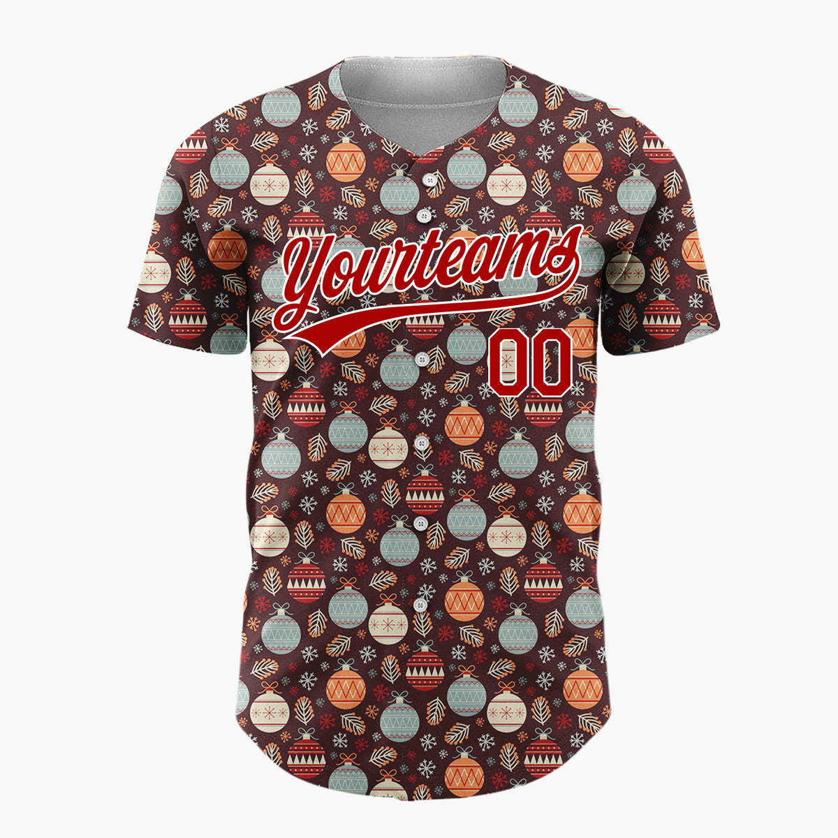 Custom Dark Brown Retro Ornaments And Snowflakes Vintage Holiday Pattern Christmas Baseball Jersey