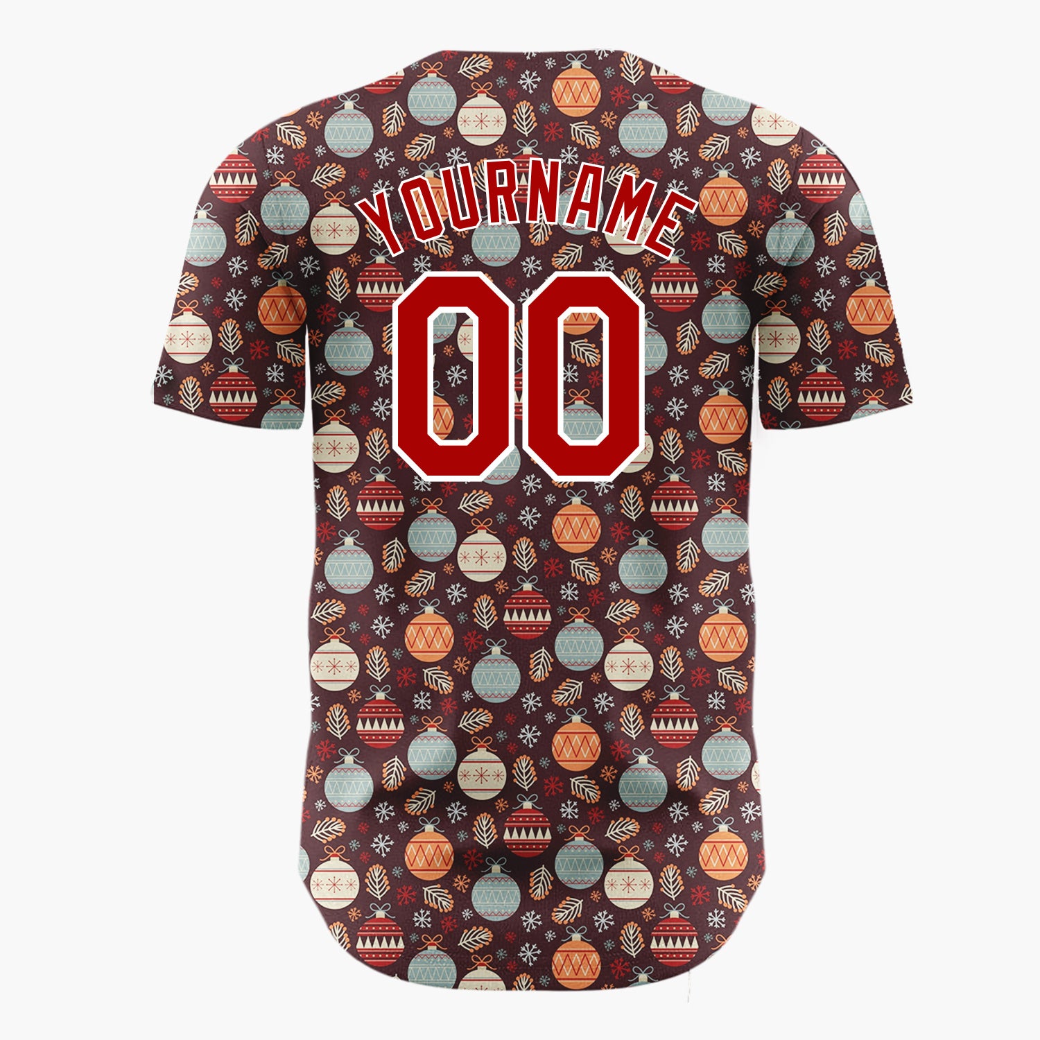 Custom Dark Brown Retro Ornaments And Snowflakes Vintage Holiday Pattern Christmas Baseball Jersey