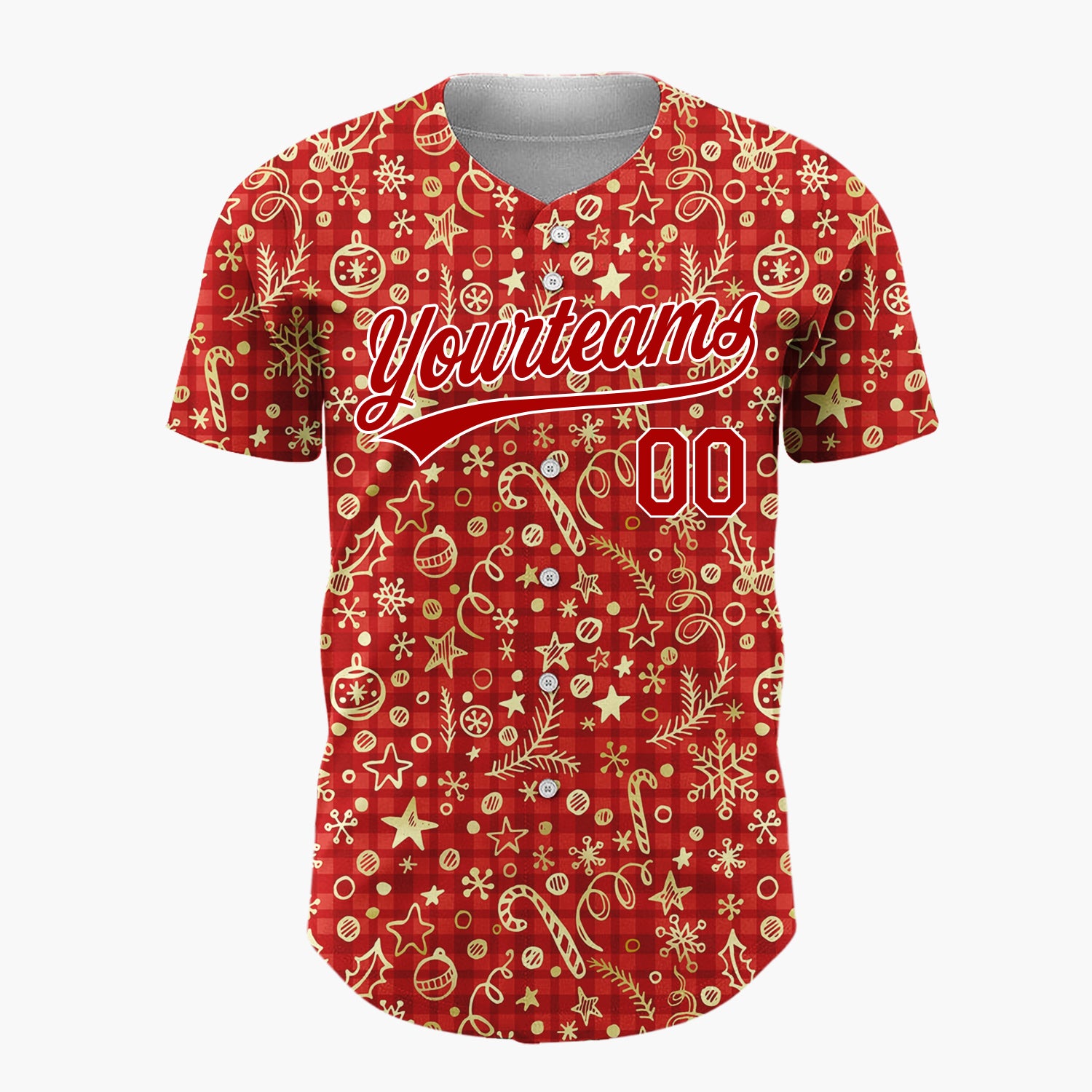 Custom Dark Red Golden Stars Festive Minimalist Pattern Christmas Baseball Jersey