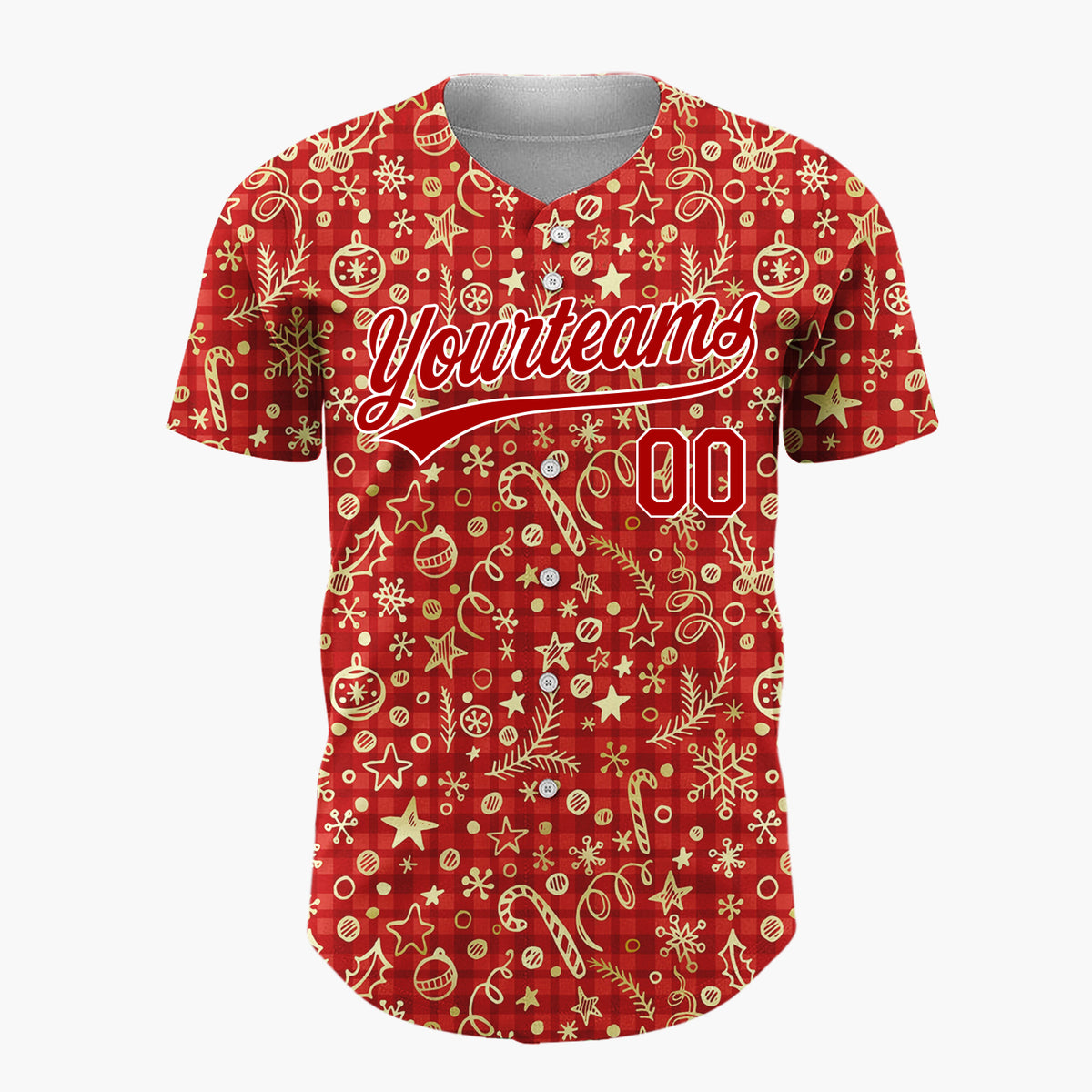 Custom Dark Red Golden Stars Festive Minimalist Pattern Christmas Baseball Jersey