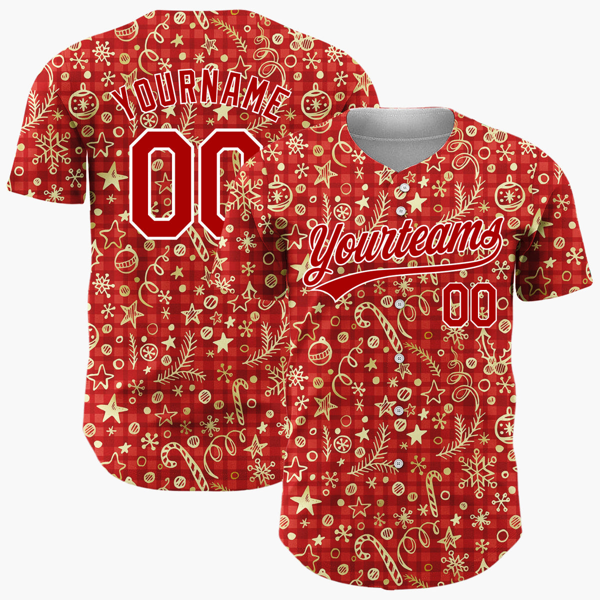 Custom Dark Red Golden Stars Festive Minimalist Pattern Christmas Baseball Jersey