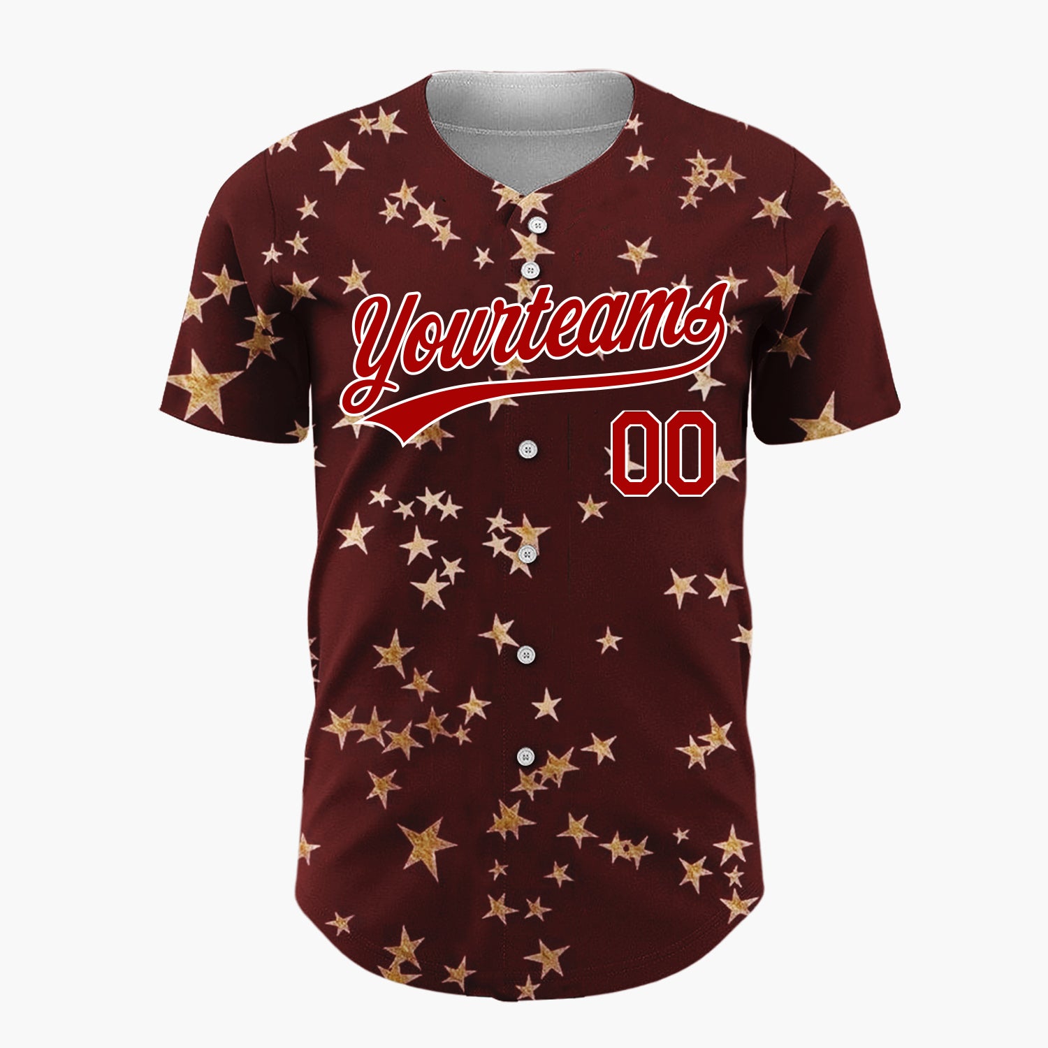 Custom Dark Red Golden Stars Scattered Minimalist Pattern Christmas Baseball Jersey