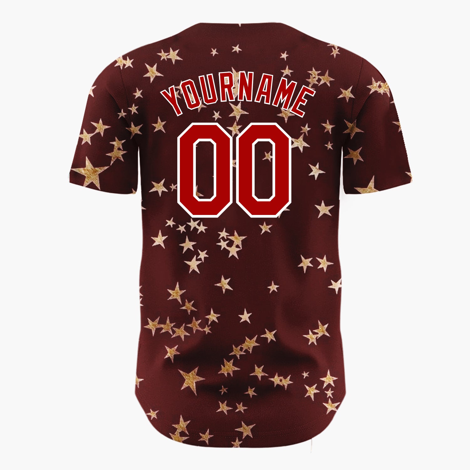 Custom Dark Red Golden Stars Scattered Minimalist Pattern Christmas Baseball Jersey