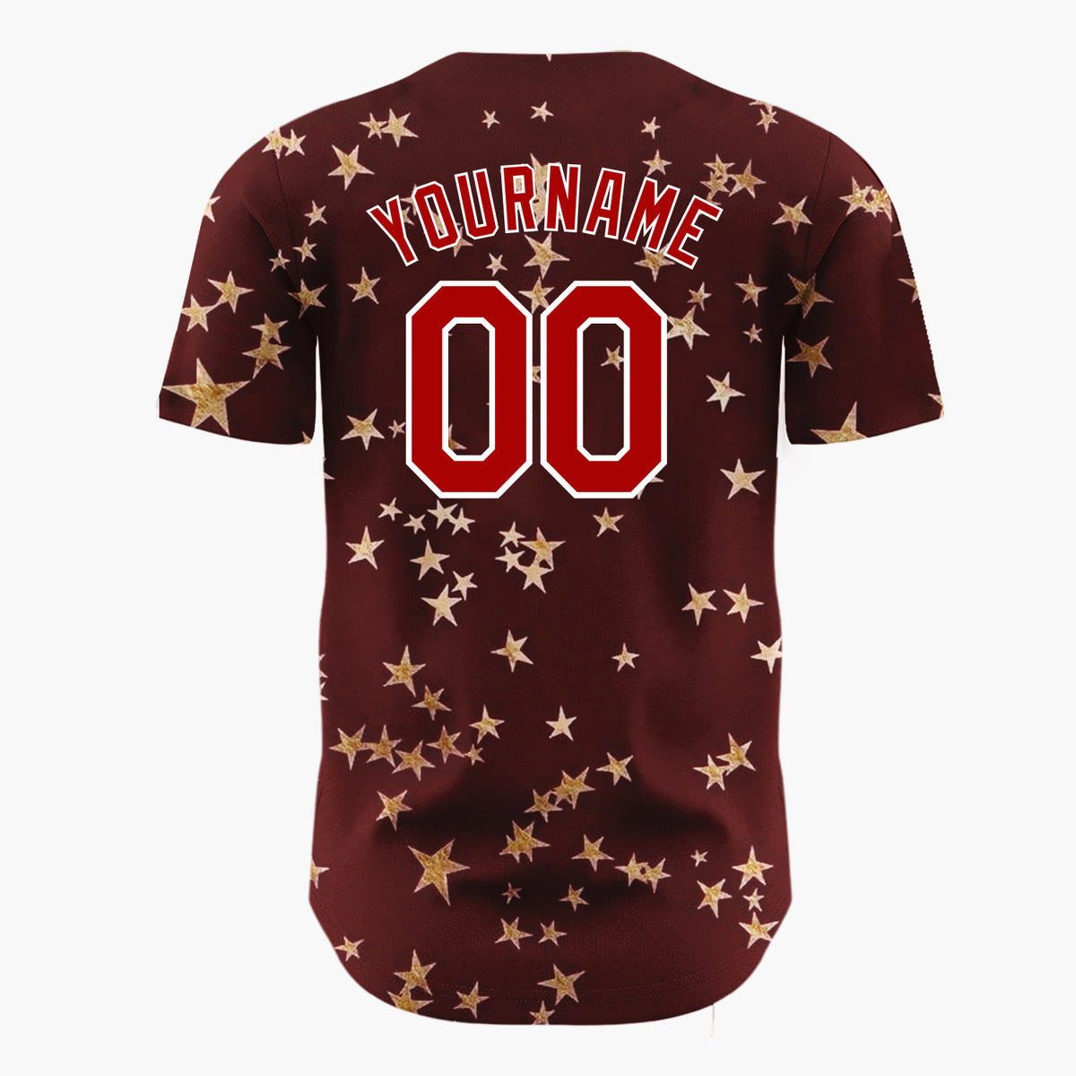 Custom Dark Red Golden Stars Scattered Minimalist Pattern Christmas Baseball Jersey
