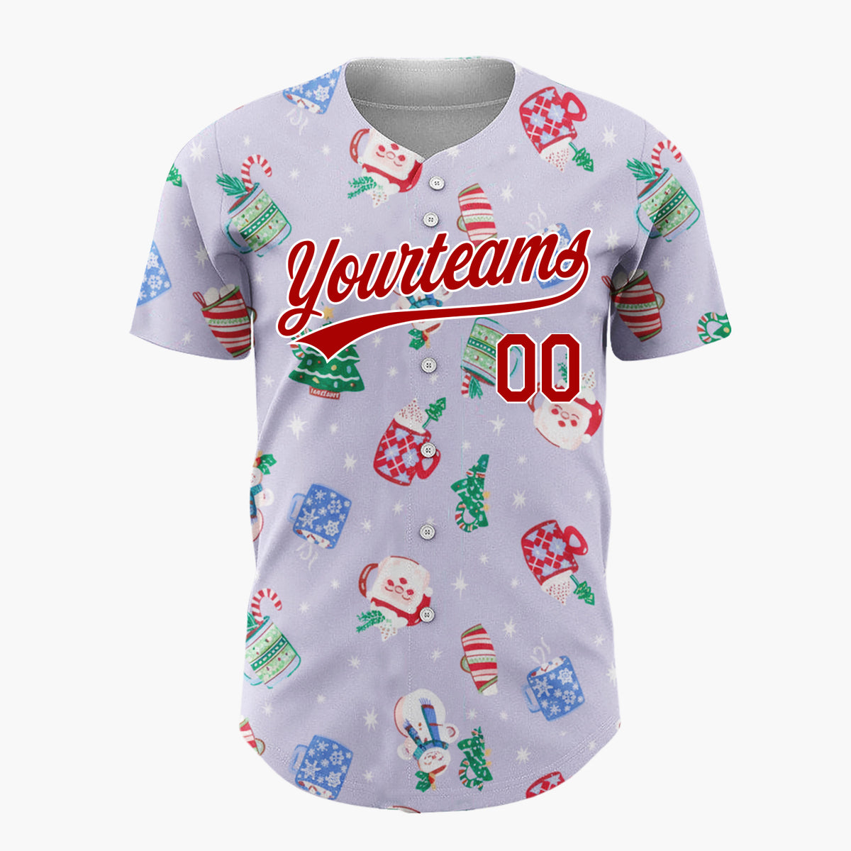 Custom Lavender Christmas Mugs And Snowmen Cozy Winter Pattern Christmas Baseball Jersey
