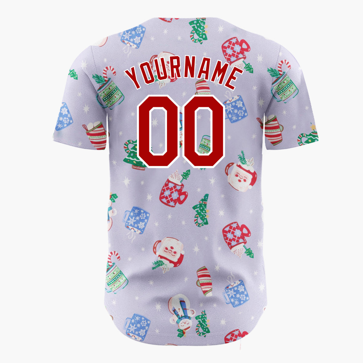 Custom Lavender Christmas Mugs And Snowmen Cozy Winter Pattern Christmas Baseball Jersey