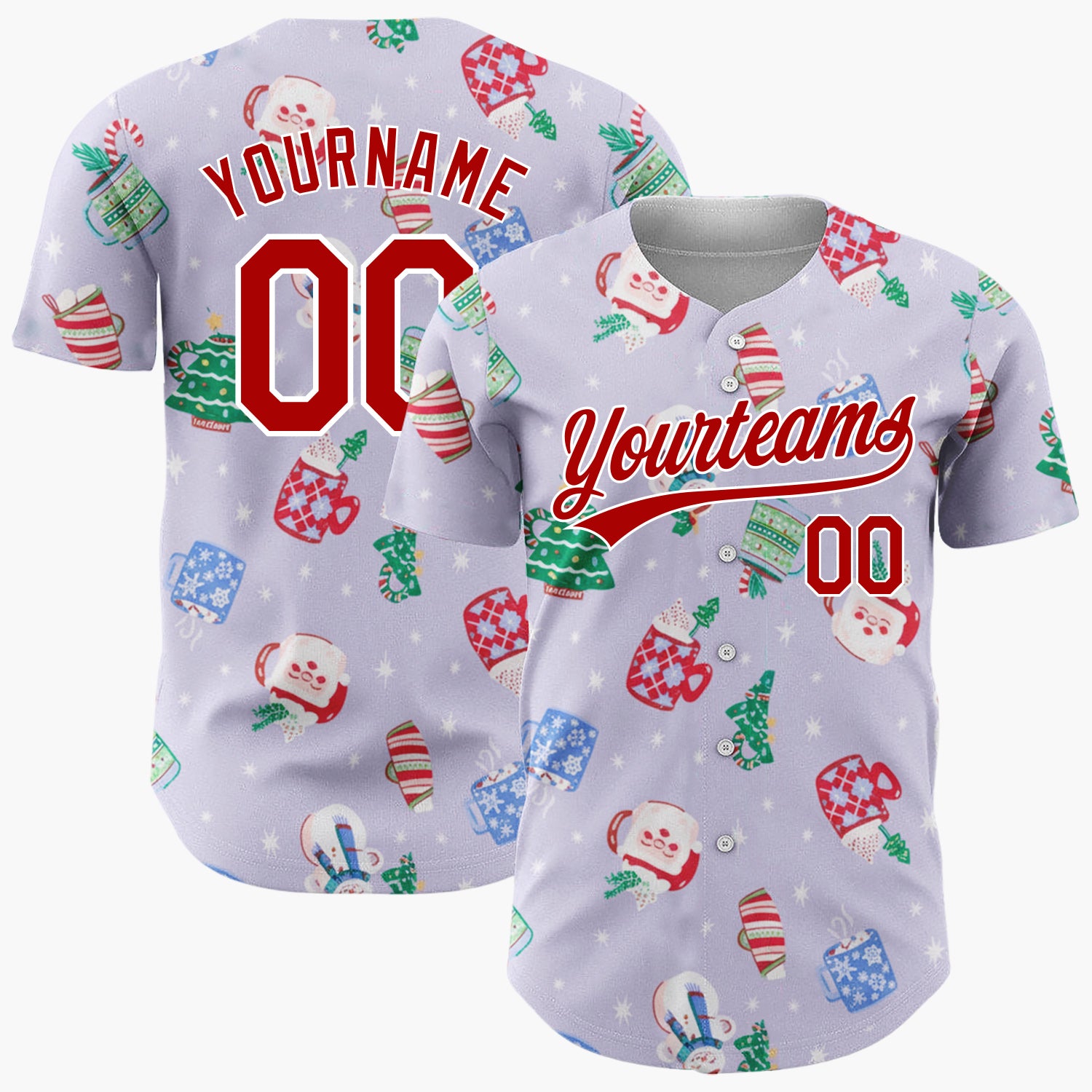 Custom Lavender Christmas Mugs And Snowmen Cozy Winter Pattern Christmas Baseball Jersey