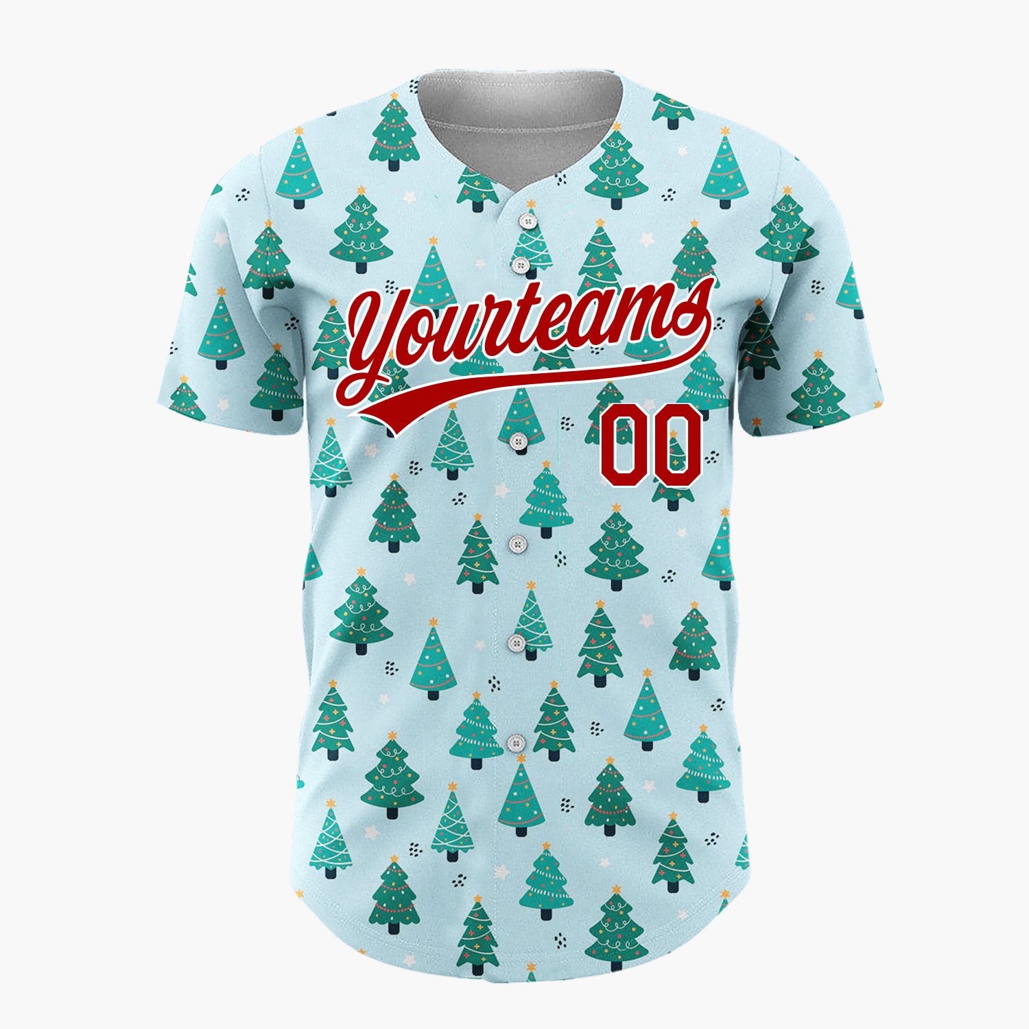 Custom Light Blue Decorated Trees Christmas Minimalist Pattern Christmas Baseball Jersey