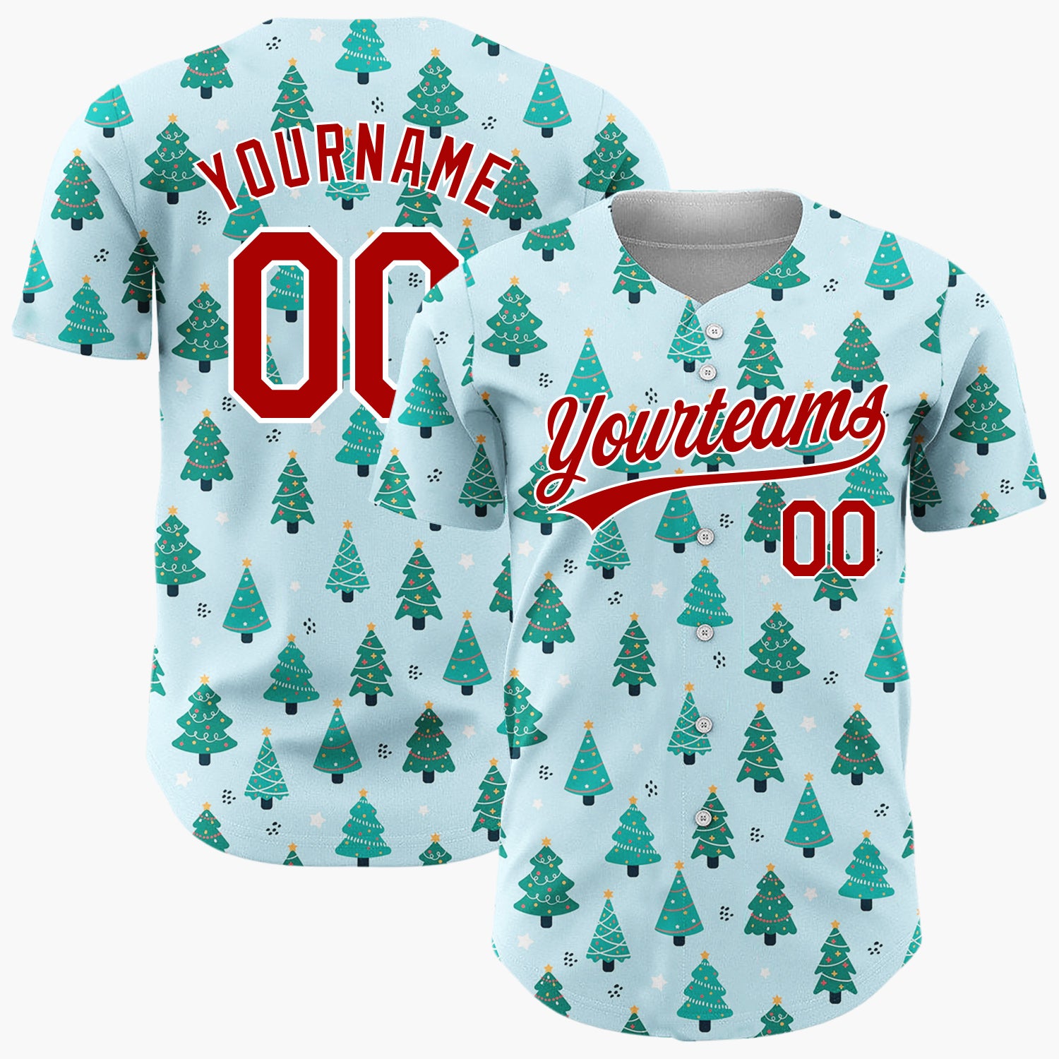 Custom Light Blue Decorated Trees Christmas Minimalist Pattern Christmas Baseball Jersey