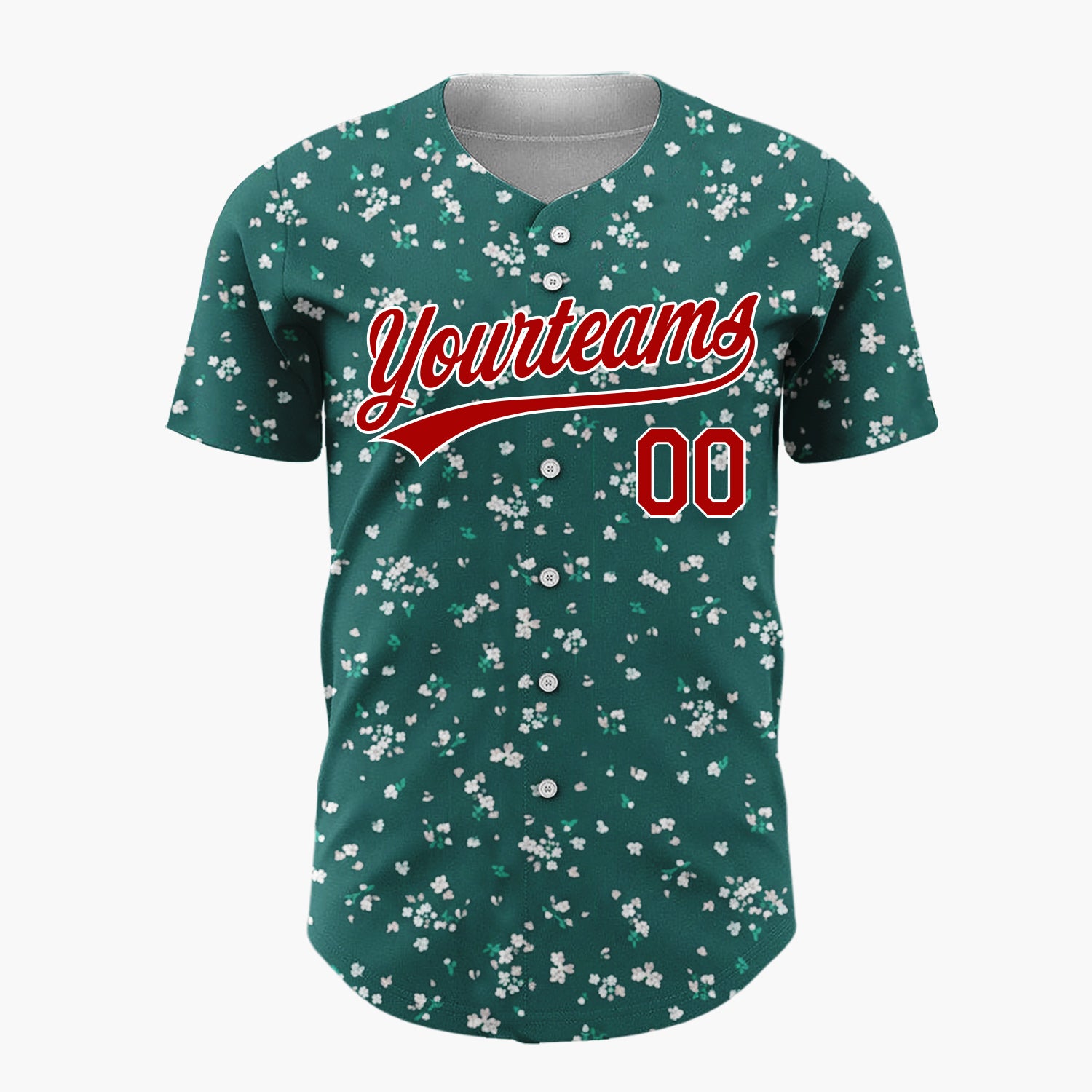 Custom Dark Green White Small Blossoms Minimal Winter Floral Pattern Christmas Baseball Jersey