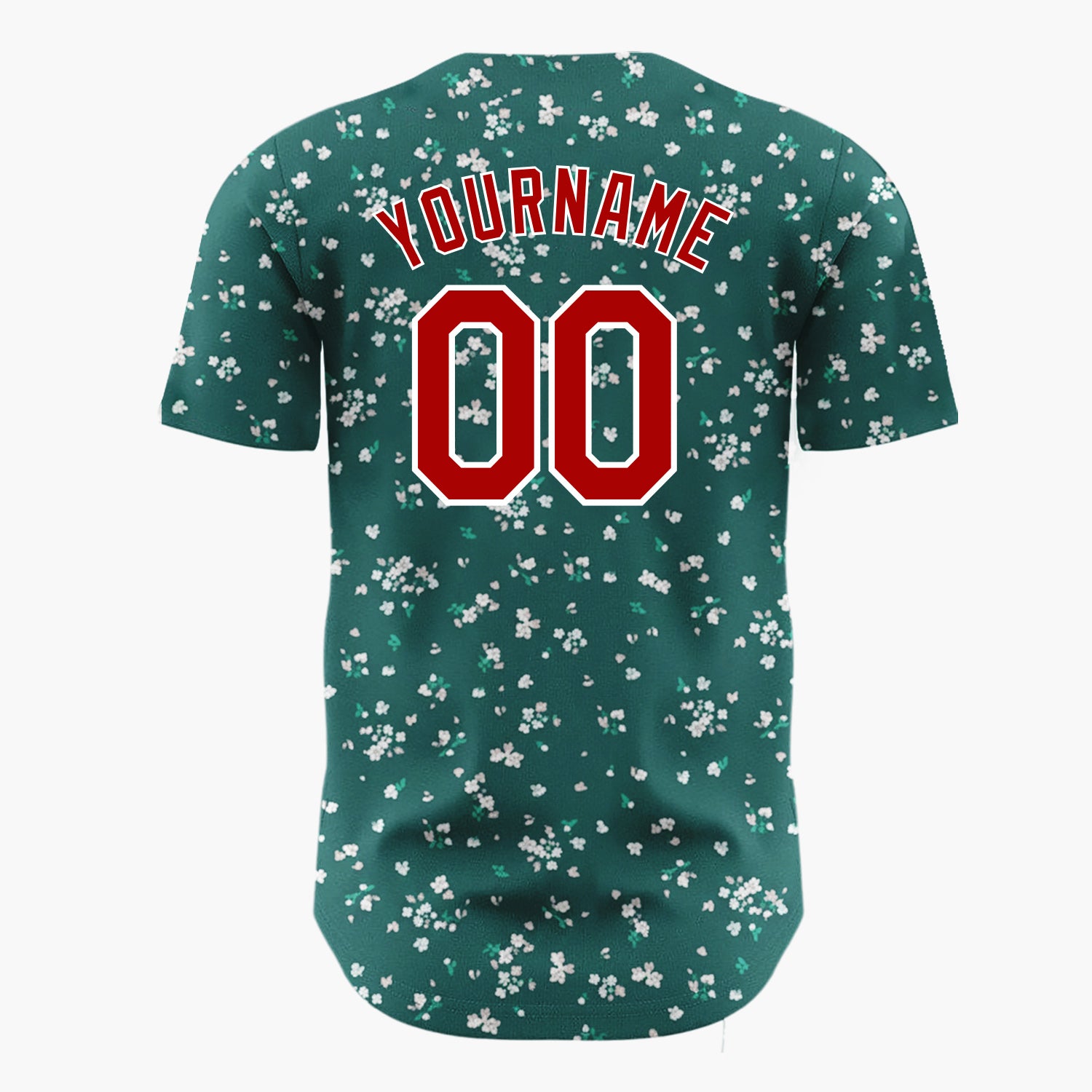Custom Dark Green White Small Blossoms Minimal Winter Floral Pattern Christmas Baseball Jersey