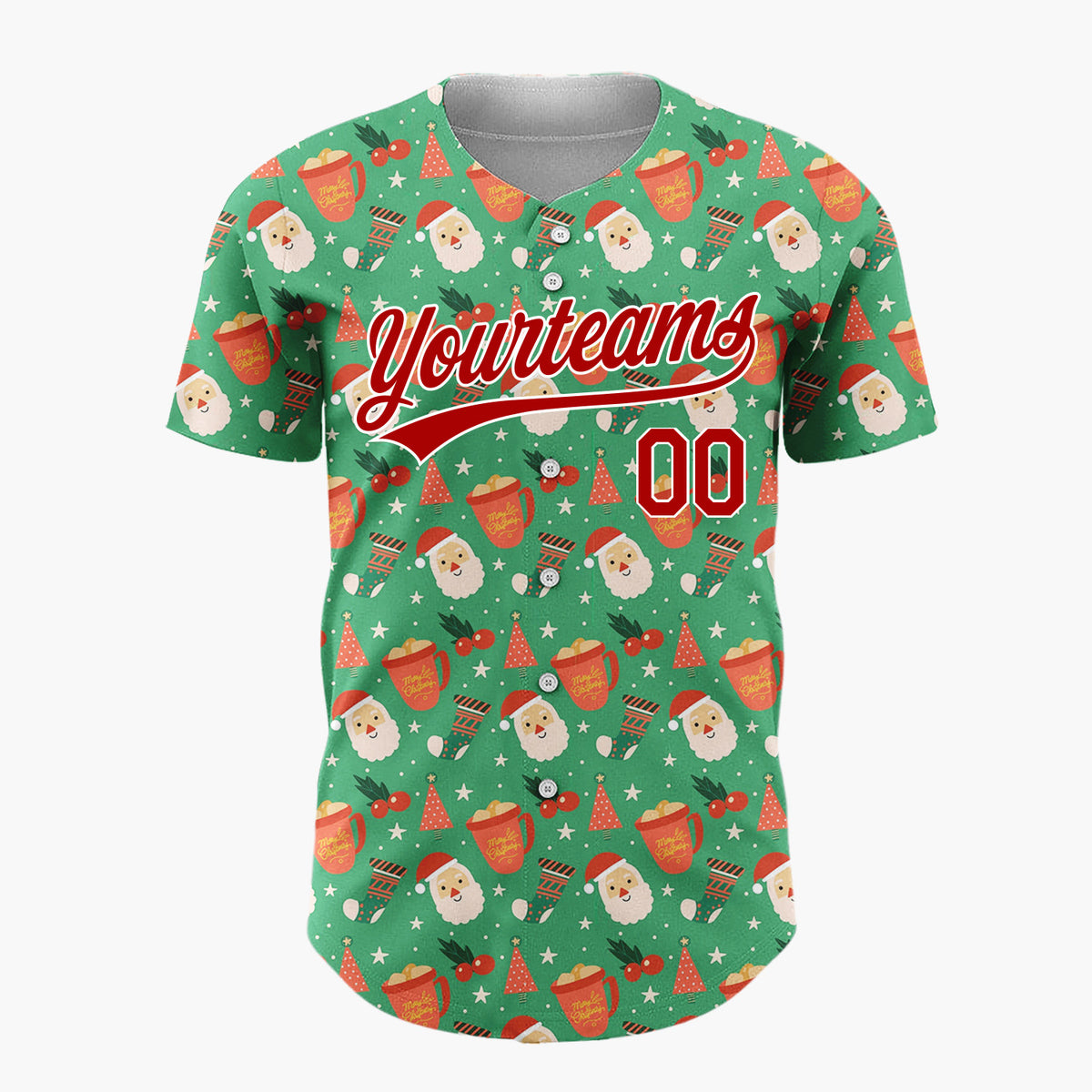Custom Dark Green Santa Gift Boxes Abstract Cartoon Pattern Christmas Baseball Jersey