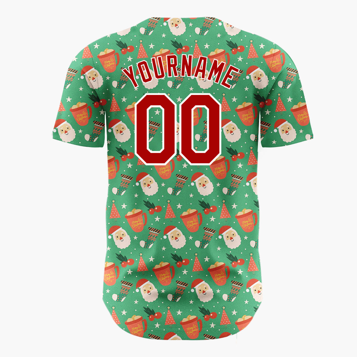 Custom Dark Green Santa Gift Boxes Abstract Cartoon Pattern Christmas Baseball Jersey