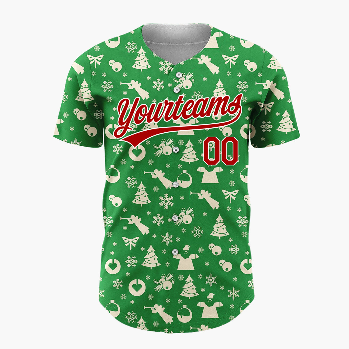 Custom Green Seasonal Icons Simple Christmas Baseball Jersey