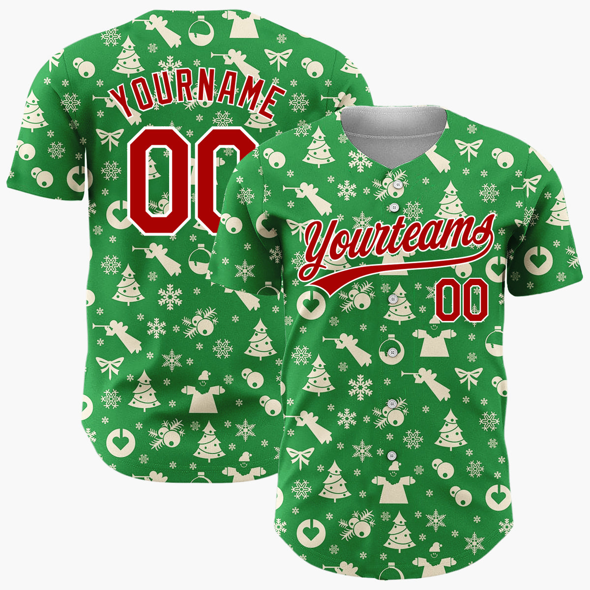 Custom Green Seasonal Icons Simple Christmas Baseball Jersey