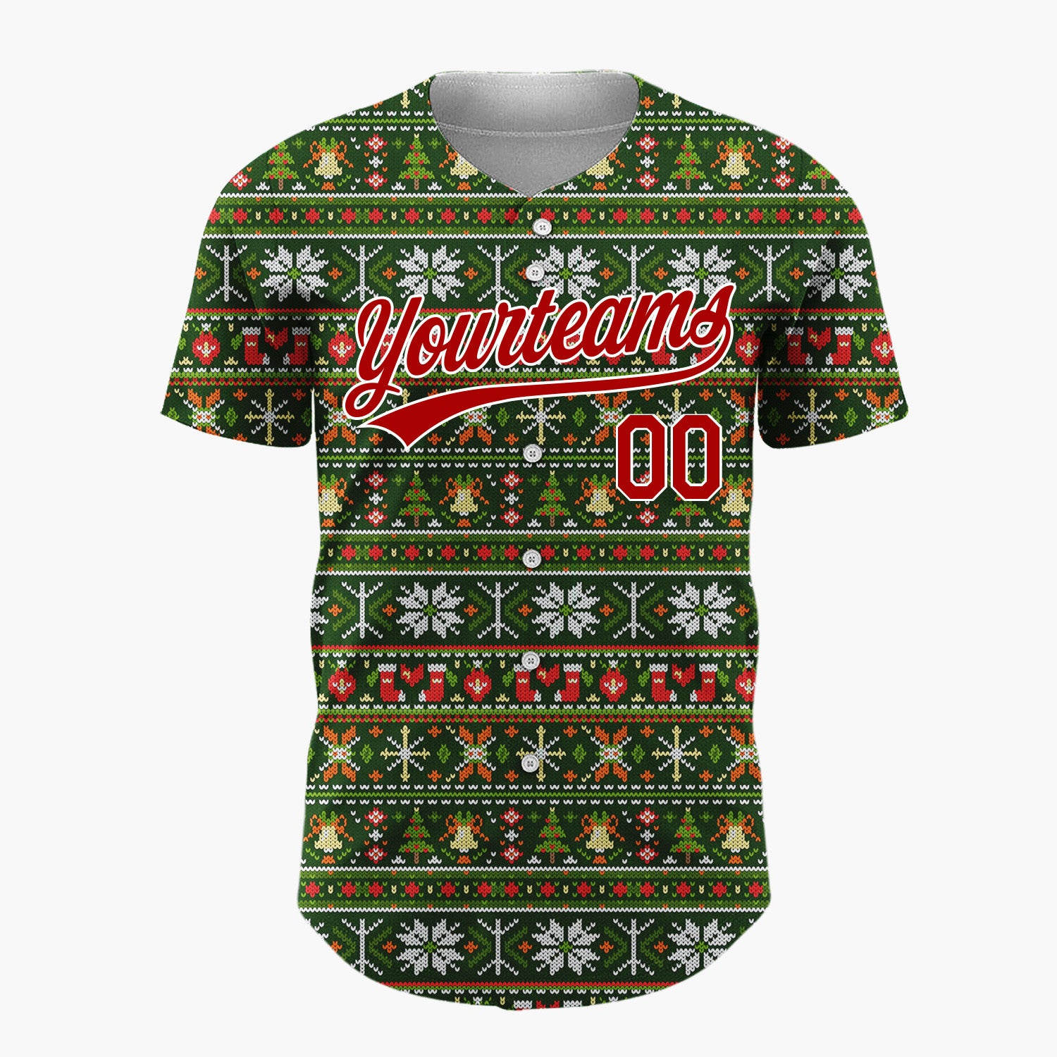 Custom Green Red Orange White Nordic Knit Christmas Baseball Jersey