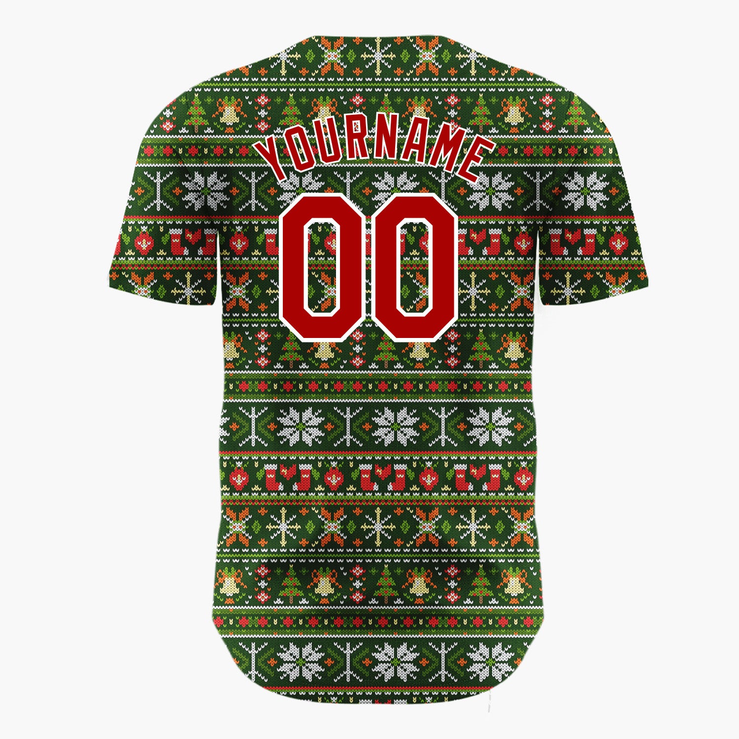 Custom Green Red Orange White Nordic Knit Christmas Baseball Jersey