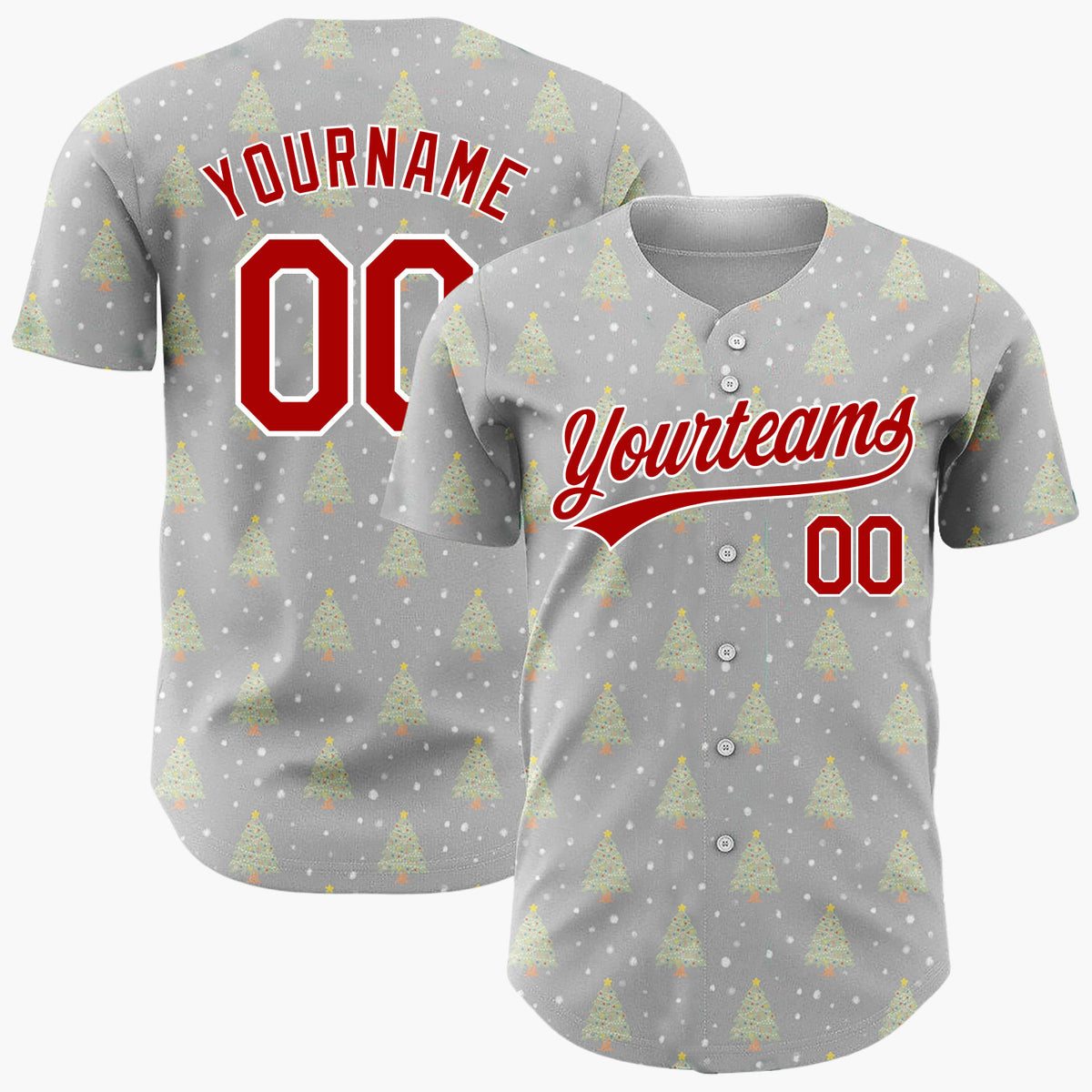 Custom Gray Decorated Christmas Tree Simple Pattern Christmas Baseball Jersey