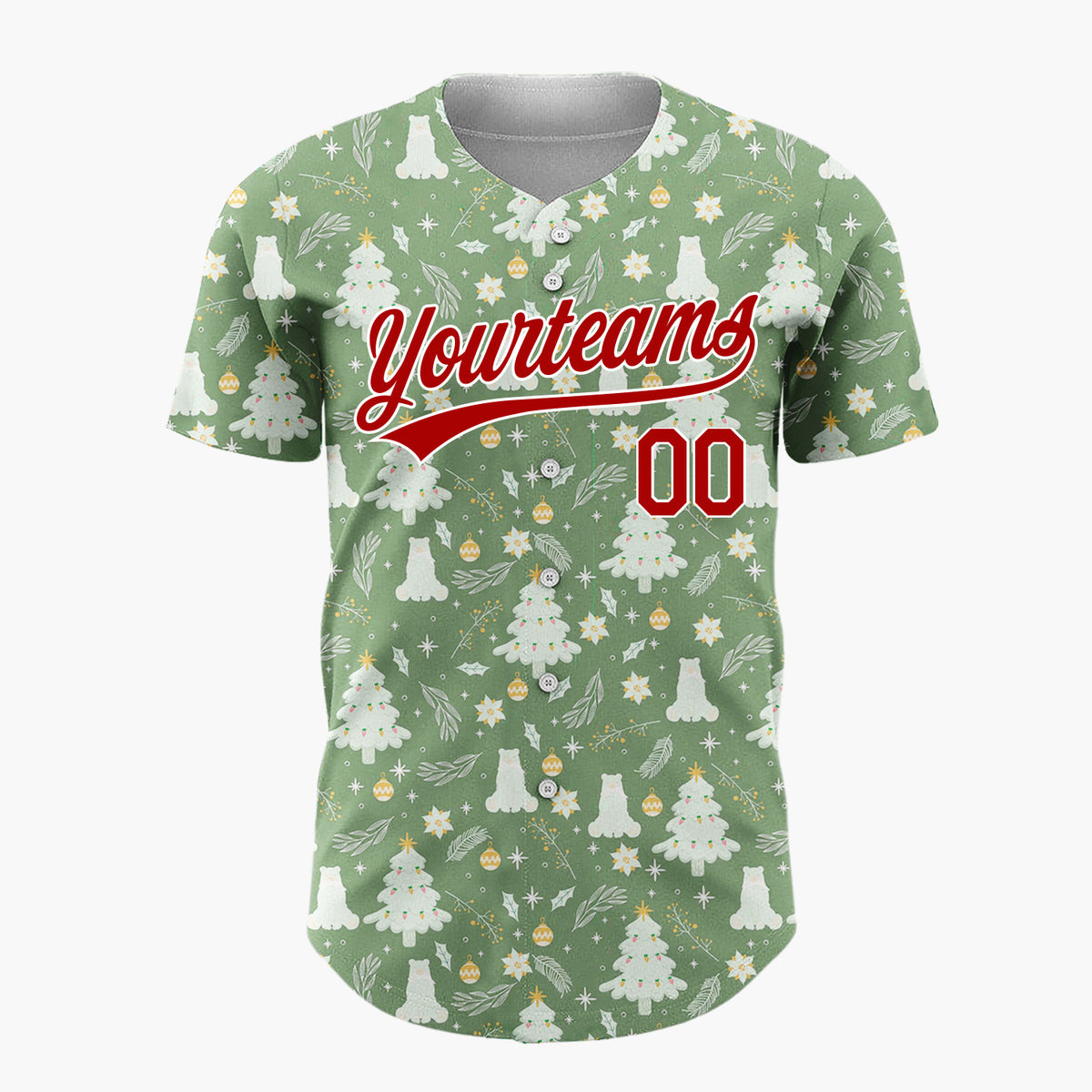 Custom Green Christmas Trees Minimalist Cartoon Pattern Christmas Baseball Jersey