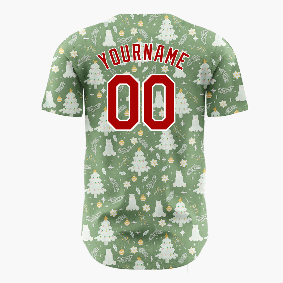 Custom Green Christmas Trees Minimalist Cartoon Pattern Christmas Baseball Jersey