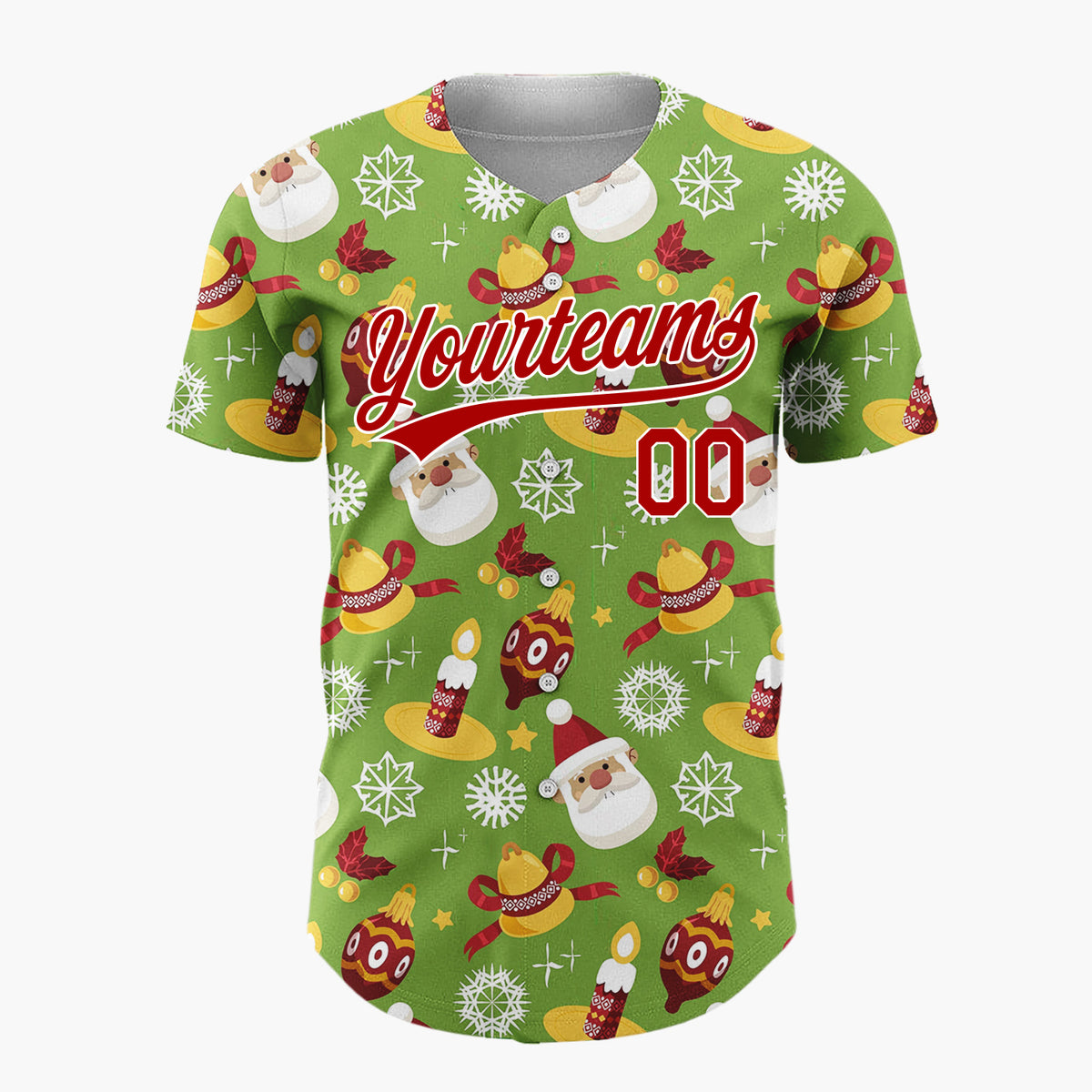 Custom Green Santa Gingerbread Festive Doodles Cartoon Pattern Christmas Baseball Jersey