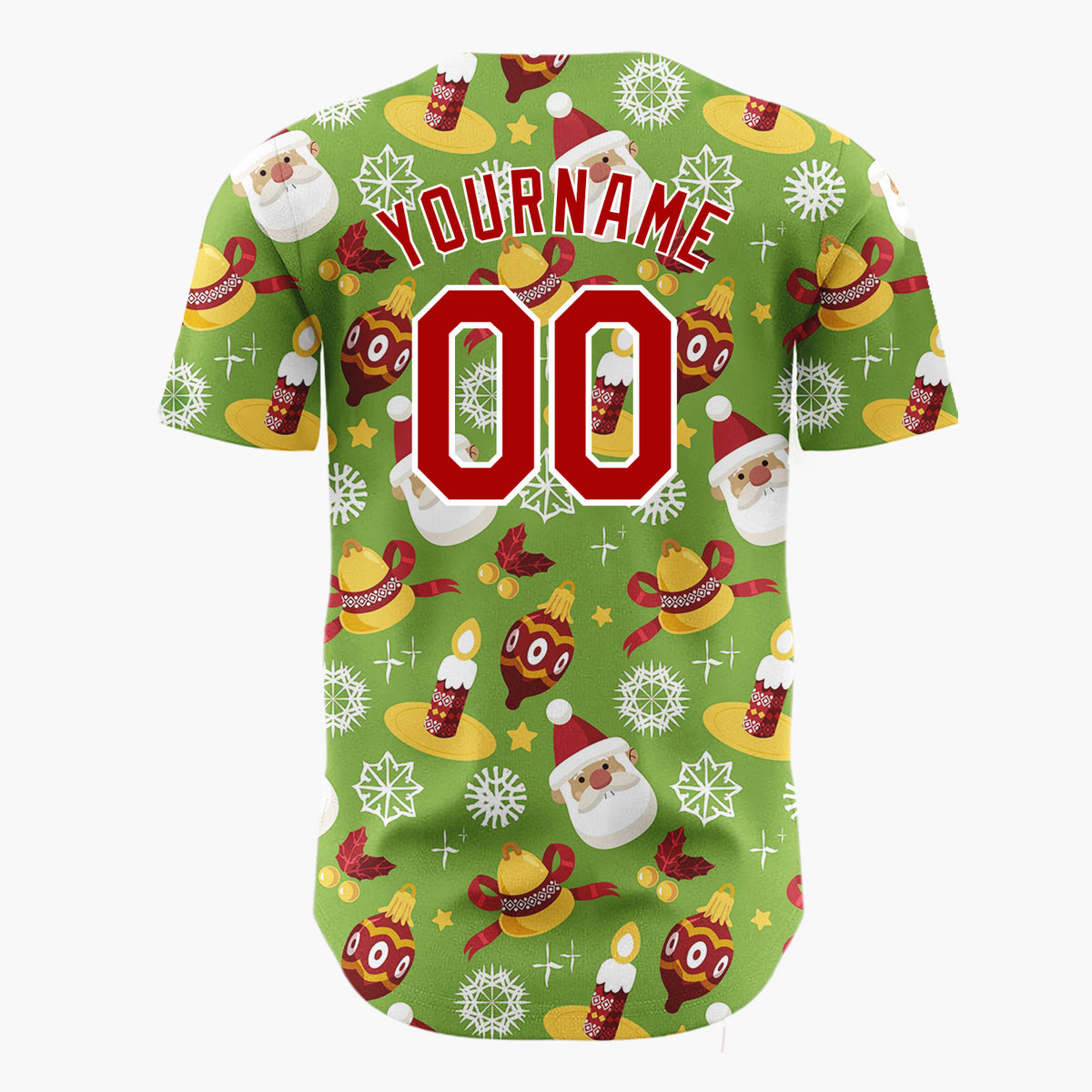 Custom Green Santa Gingerbread Festive Doodles Cartoon Pattern Christmas Baseball Jersey