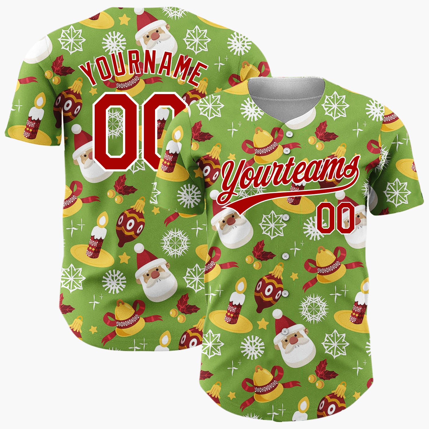 Custom Green Santa Gingerbread Festive Doodles Cartoon Pattern Christmas Baseball Jersey