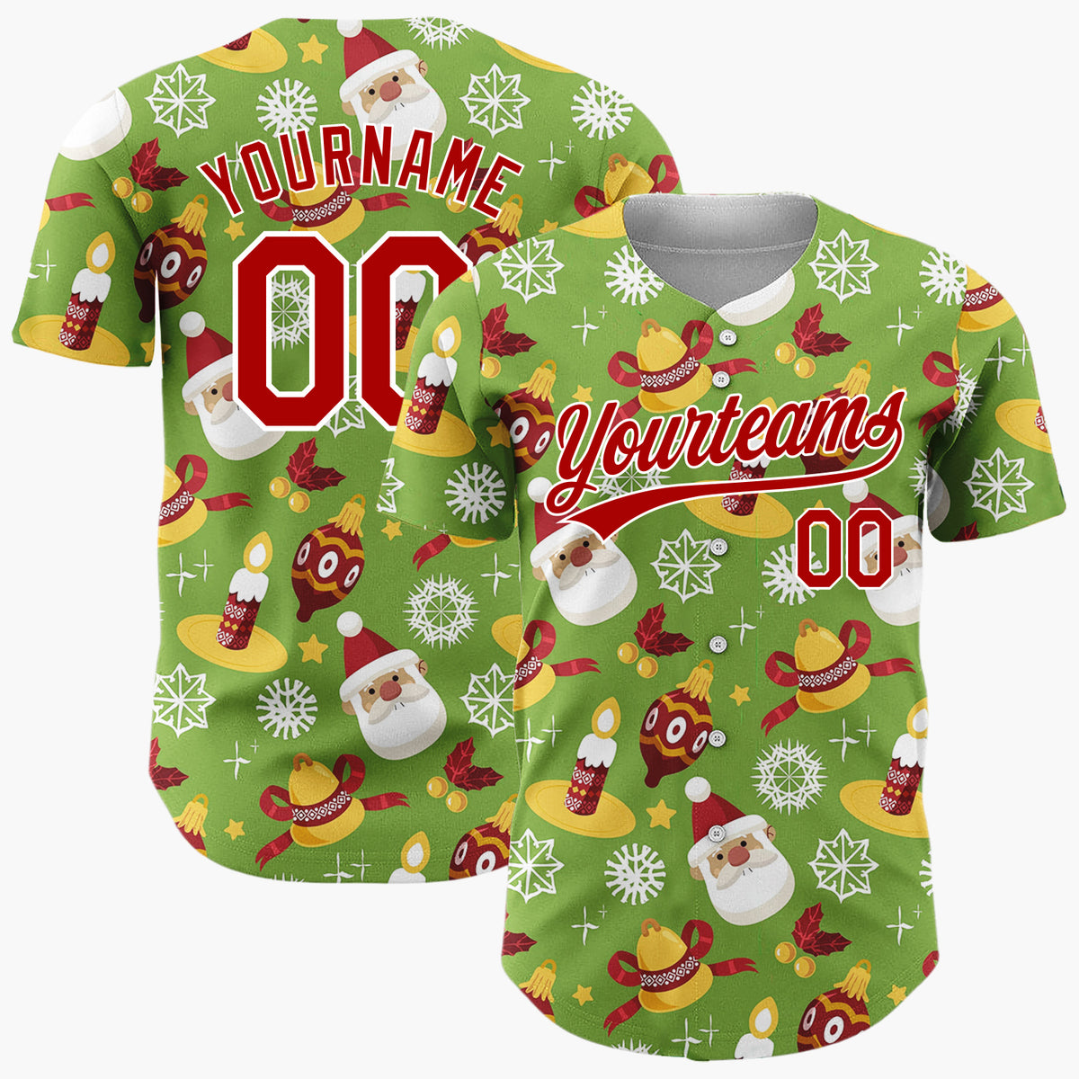 Custom Green Santa Gingerbread Festive Doodles Cartoon Pattern Christmas Baseball Jersey