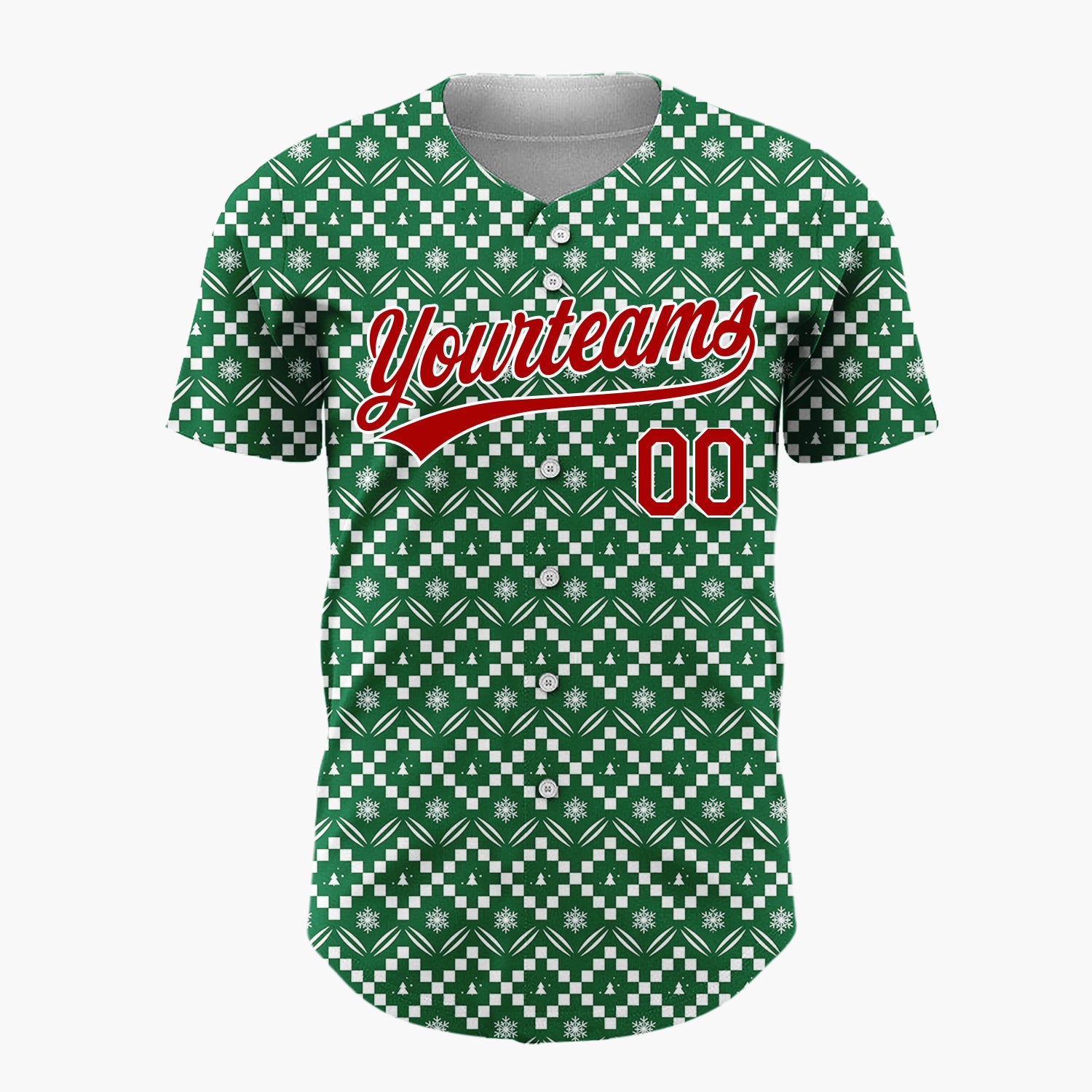 Custom Green Christmas Trees Geometric Nordic Fair Isle Christmas Baseball Jersey