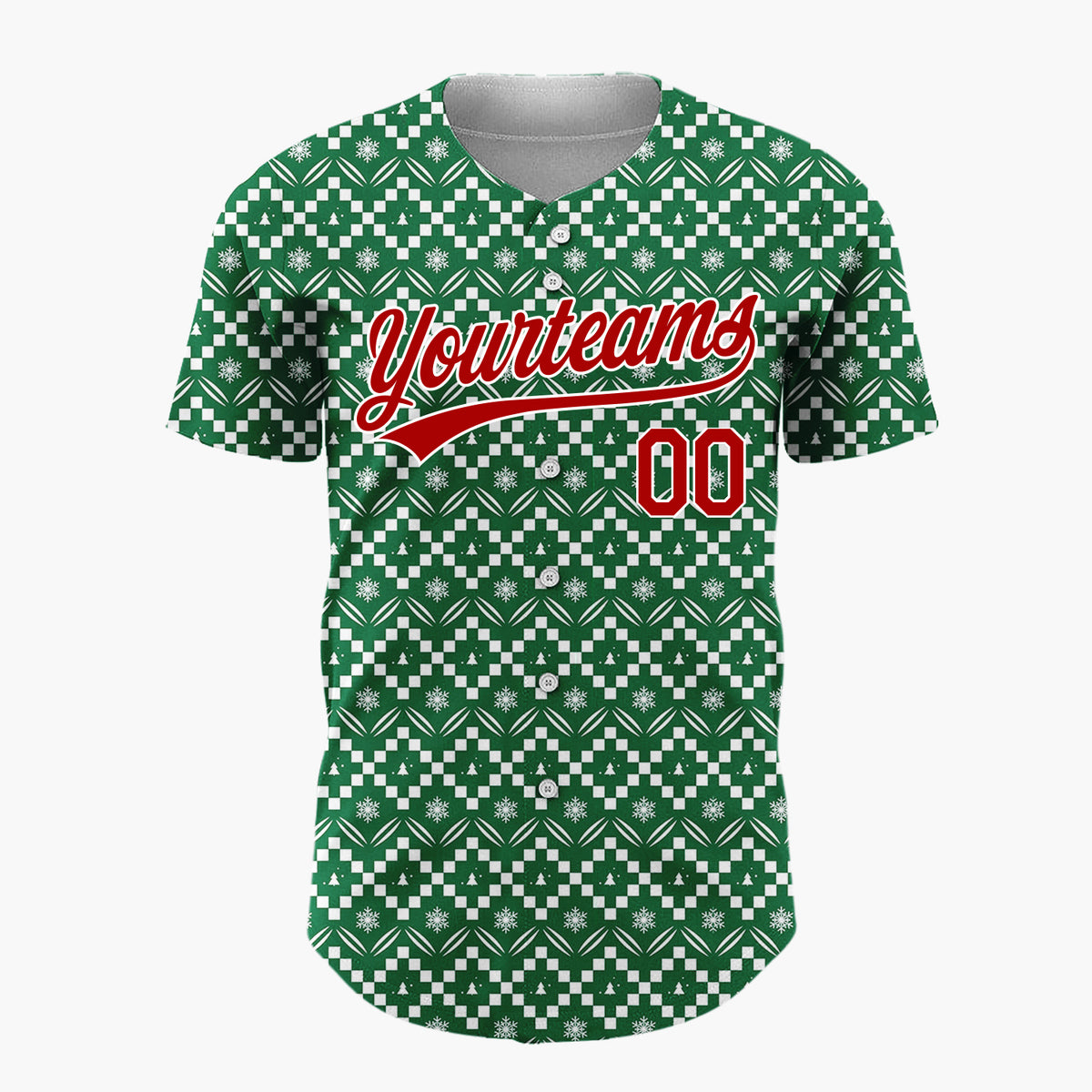 Custom Green Christmas Trees Geometric Nordic Fair Isle Christmas Baseball Jersey