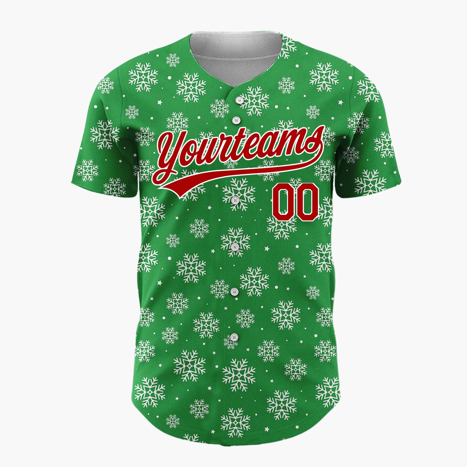 Custom Green White Scattered Snowflakes Stars Winter Pattern Christmas Baseball Jersey