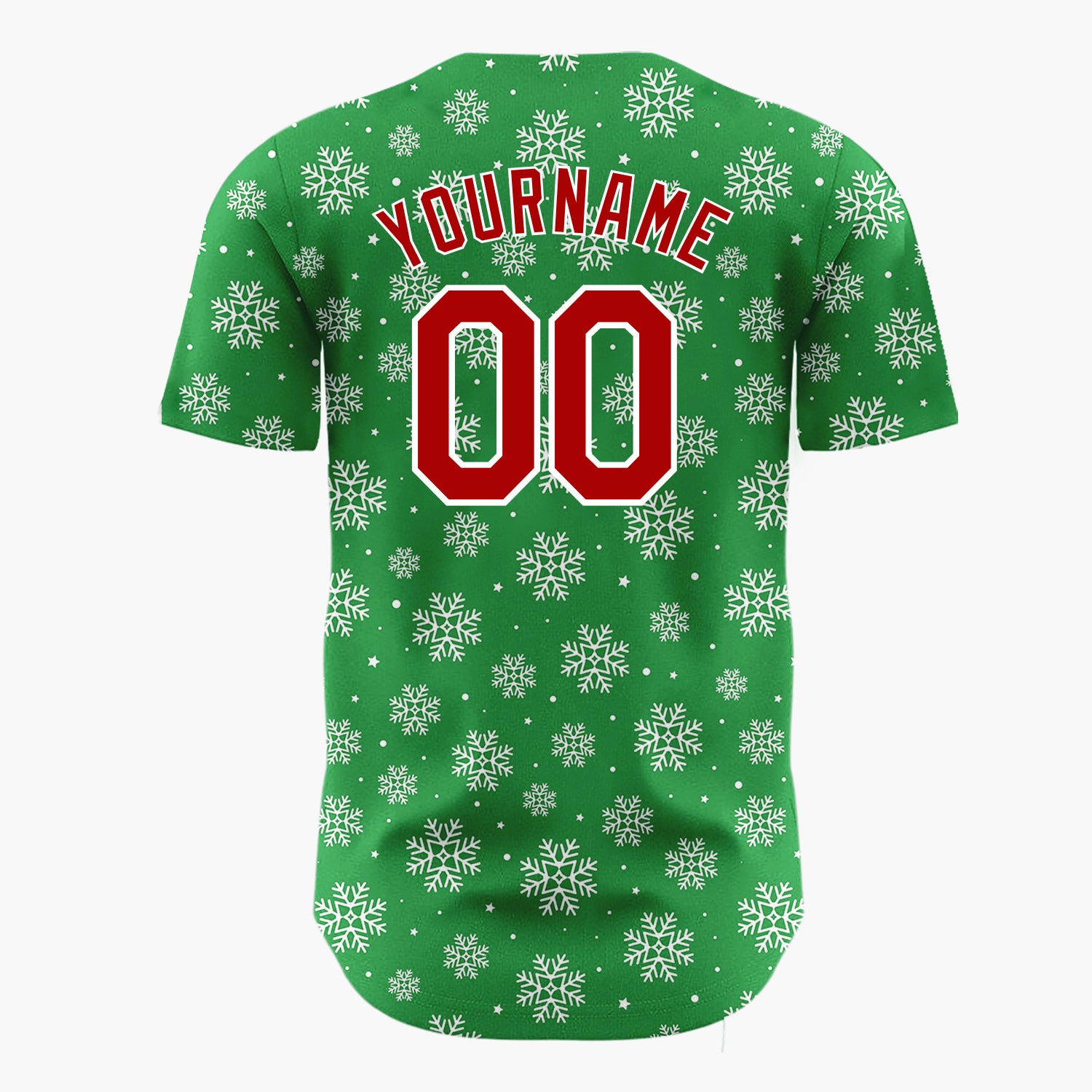 Custom Green White Scattered Snowflakes Stars Winter Pattern Christmas Baseball Jersey